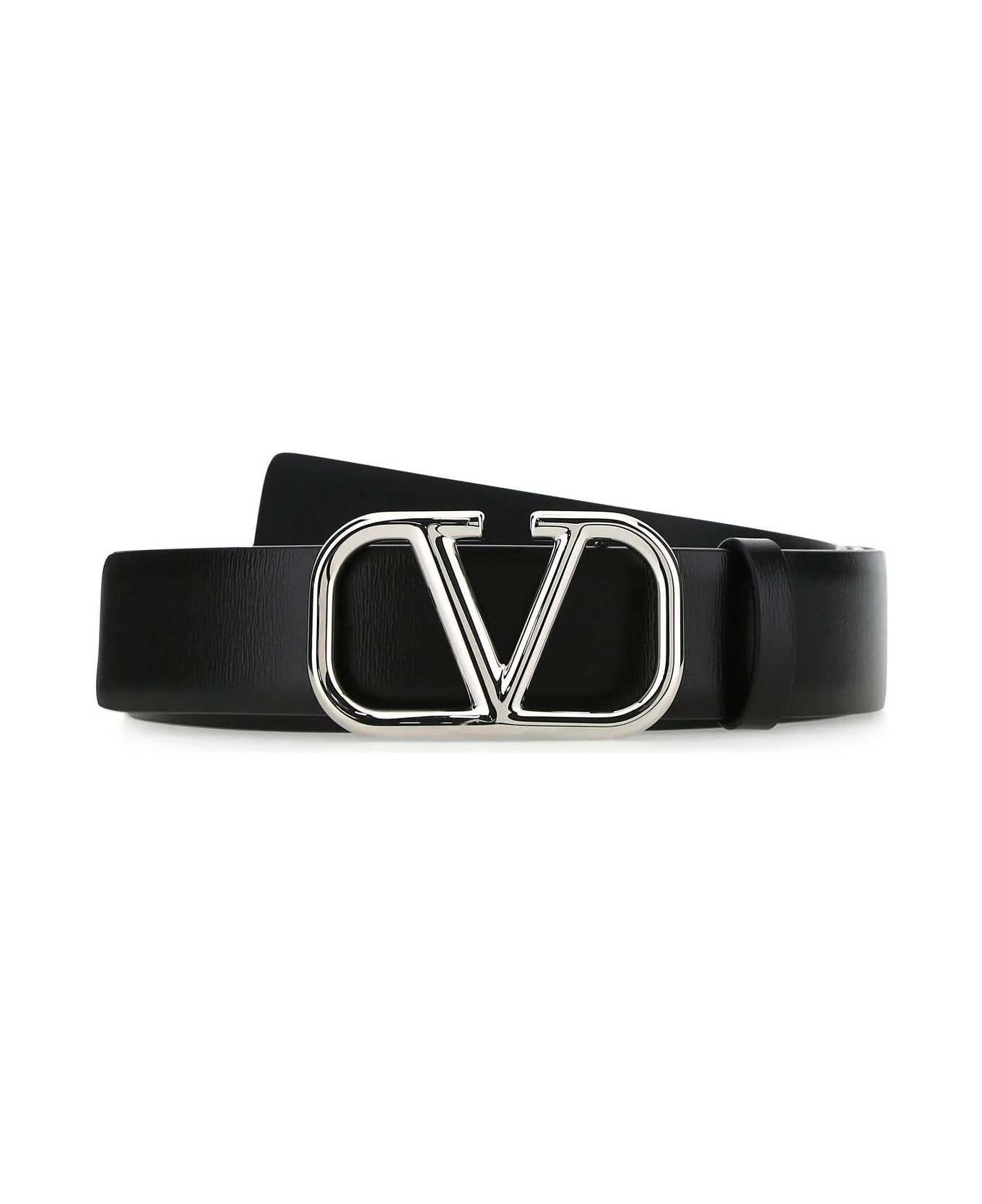 Valentino Garavani Black Leather Vlogo Signature Belt - Black