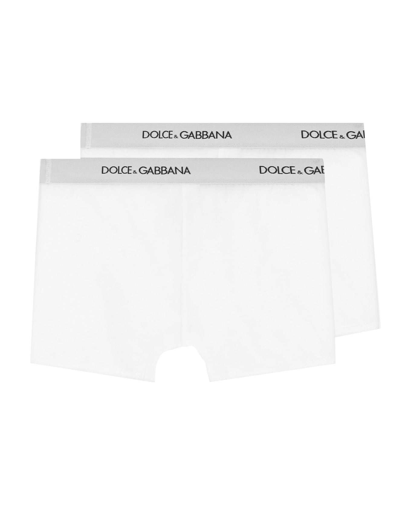 Dolce & Gabbana Bi-pack Boxer In Jersey With Logoed Elastic - White
