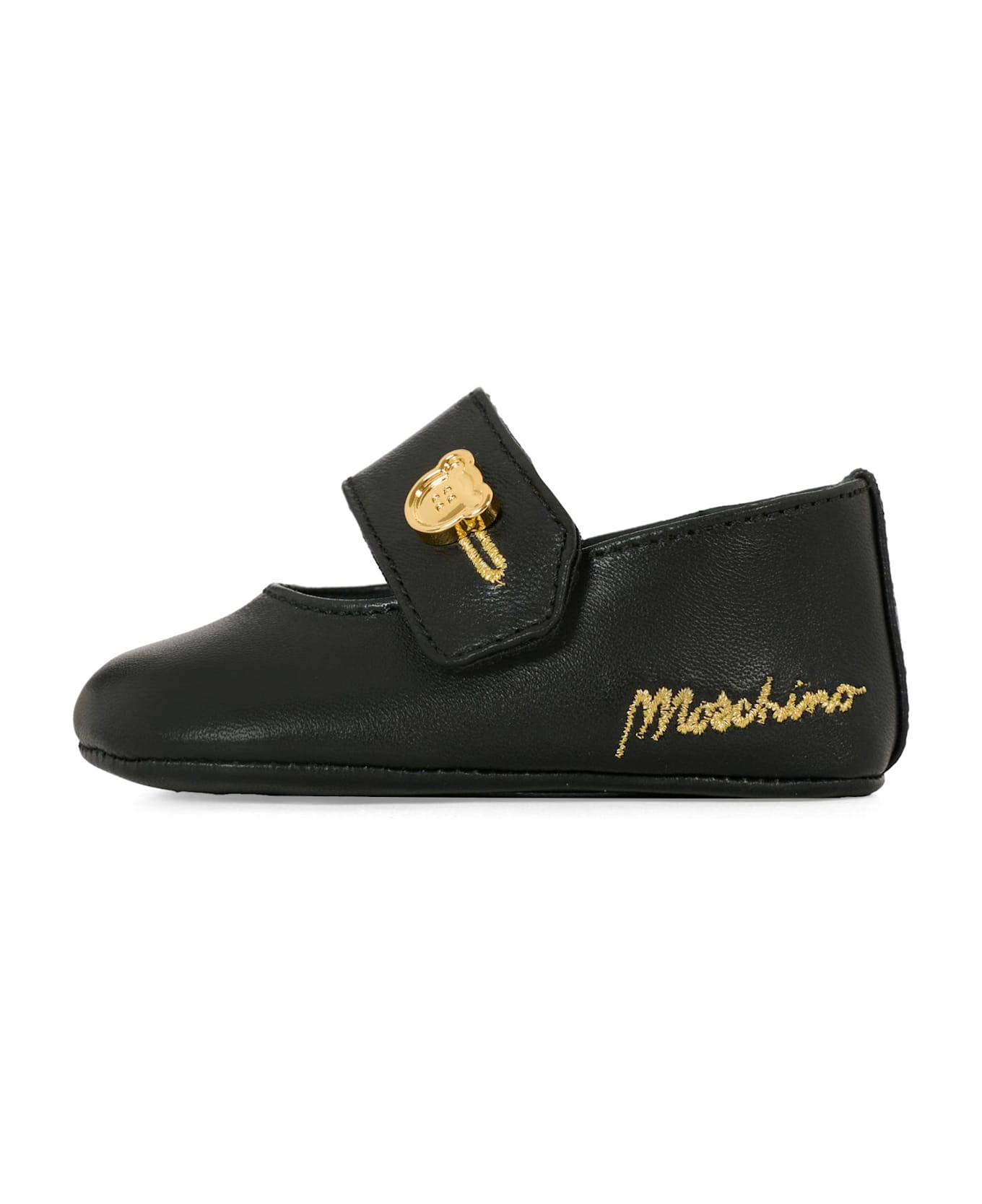 Moschino Black Ballet Flats For Baby Girl With Logo - Black