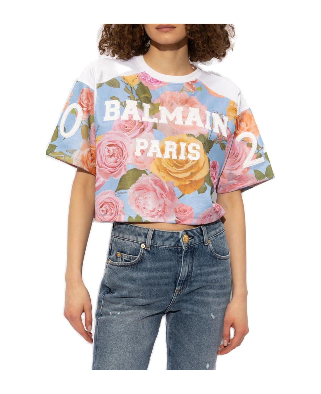 Balmain Floral Printed Cropped Top - Multicolor Tシャツ