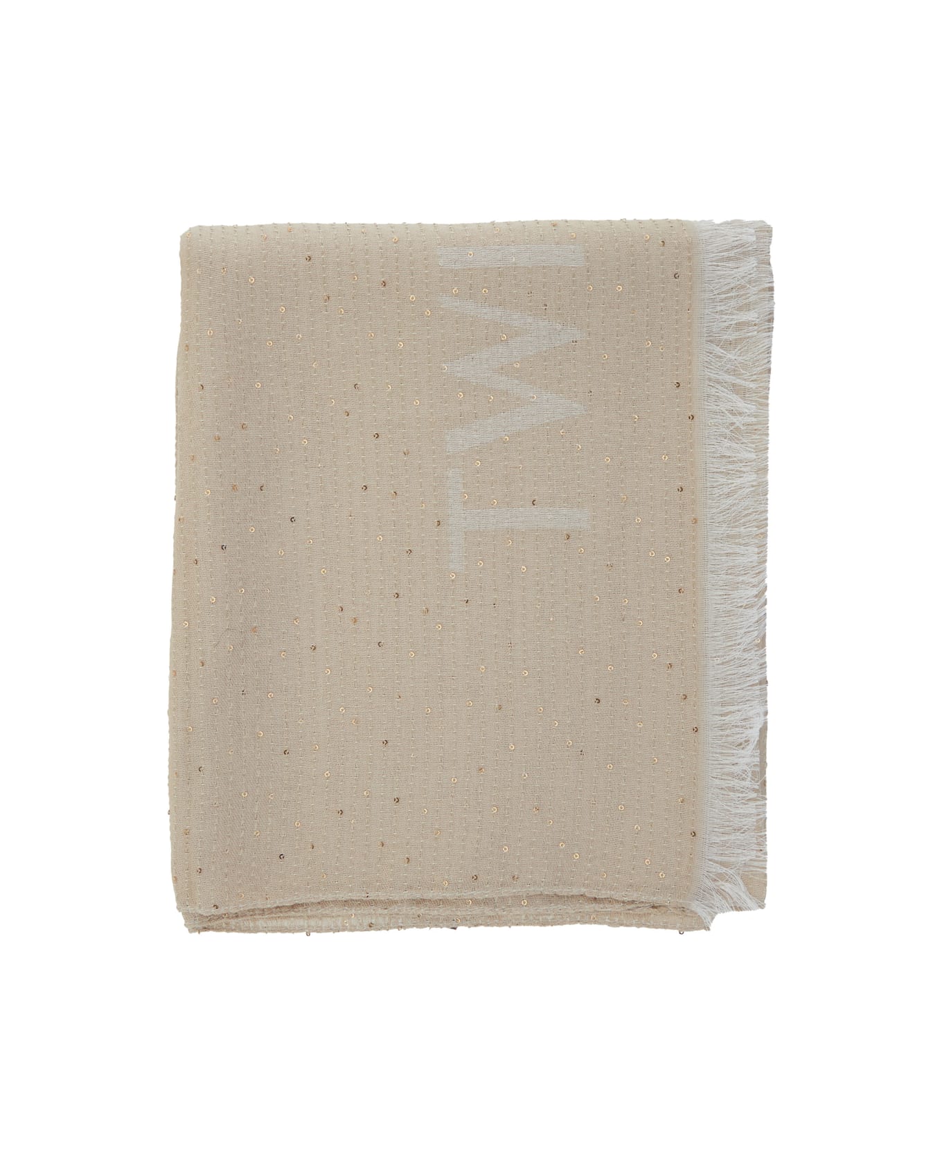 TwinSet Beige Sequin Scarf With Logo Lettering In Tech Fabric Woman - Beige
