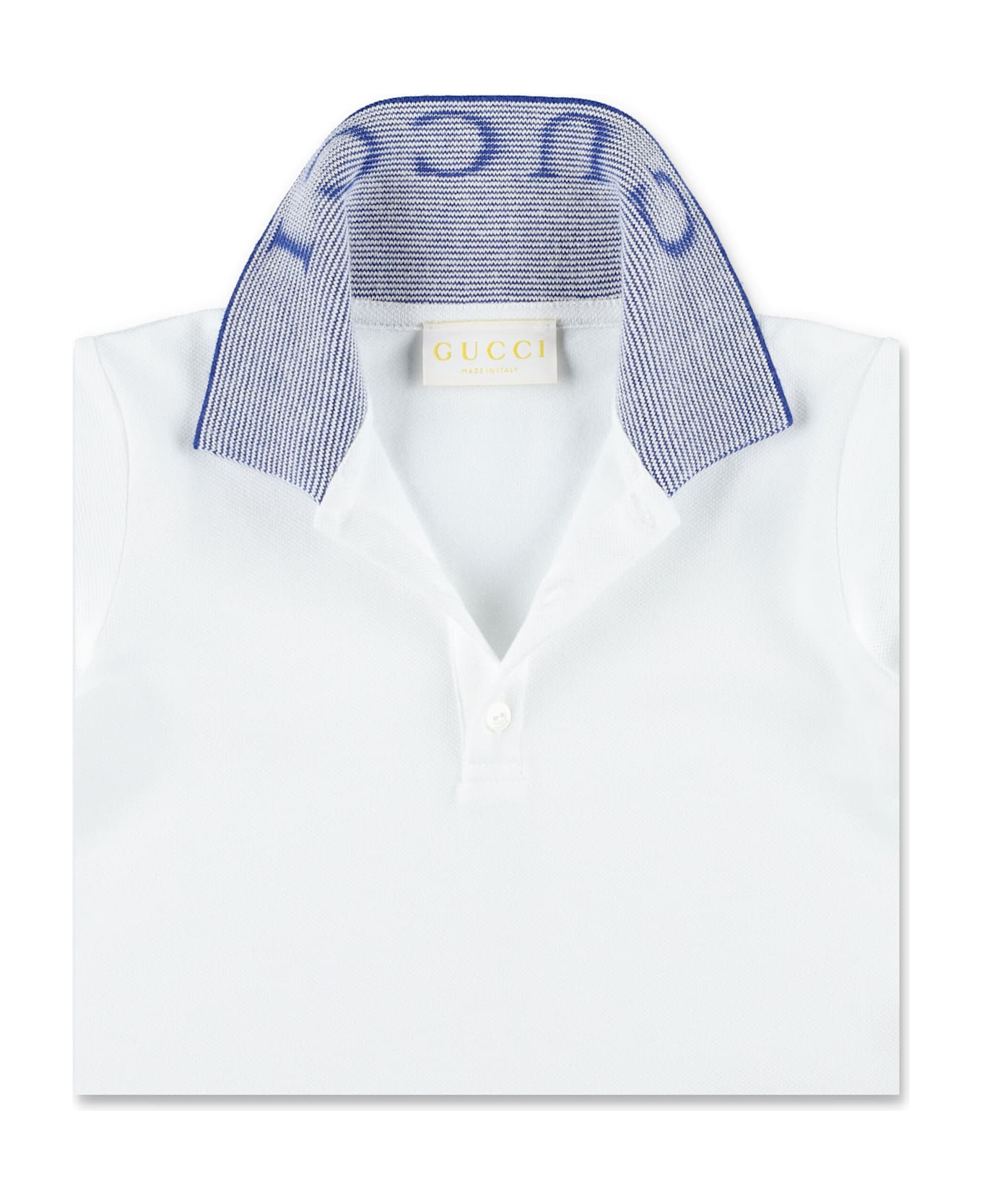 Gucci Baby Cotton Polo Shirt - OPTICAL WHITE/BLUE
