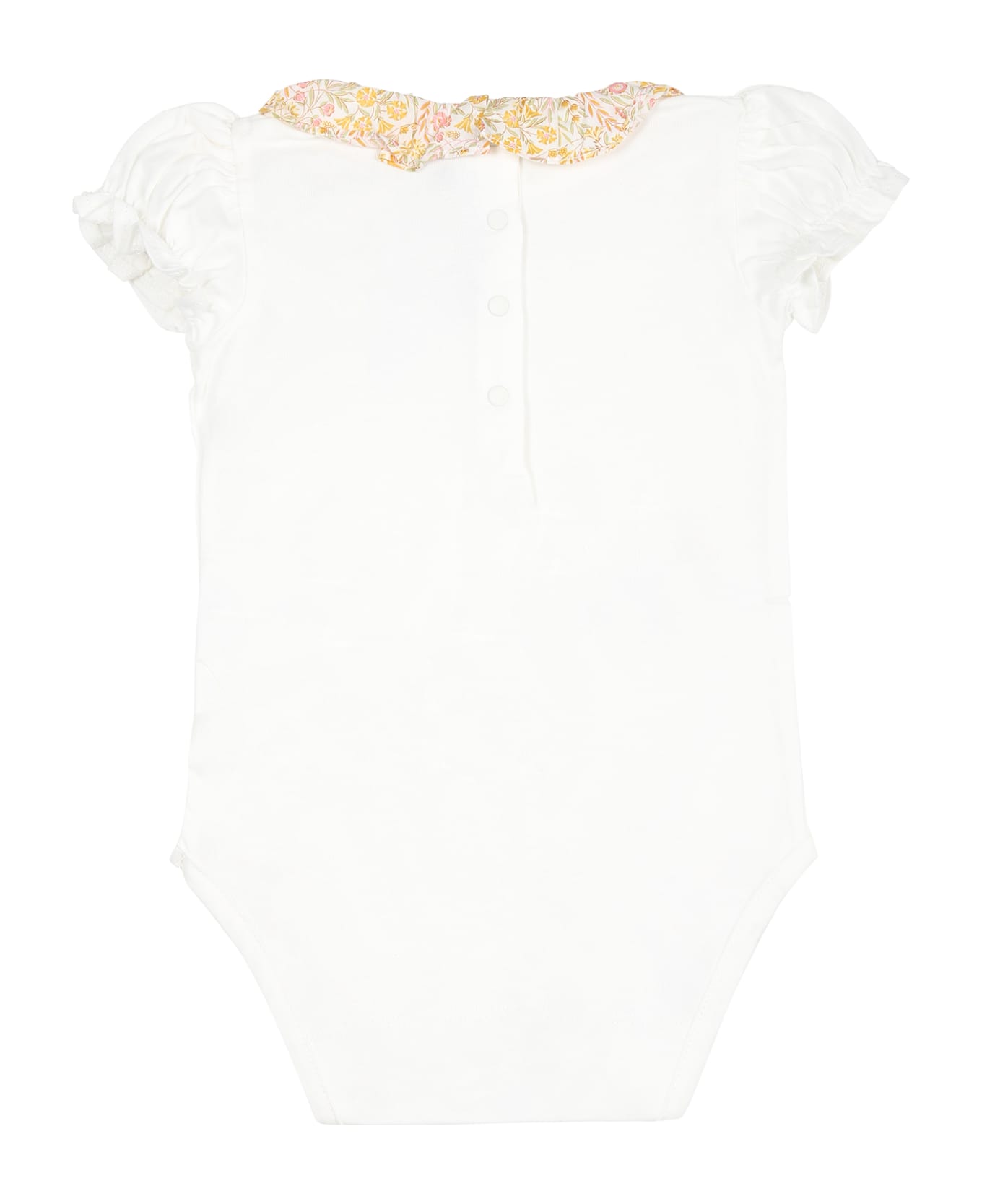 Tartine et Chocolat White Bodysuit For Baby Girl With Liberty Fabric - White