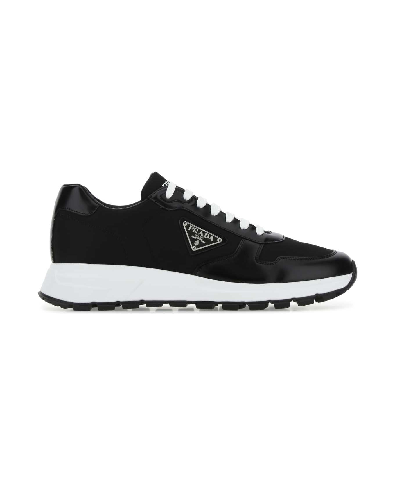 Prada Black Re-nylon And Leather Sneakers - F0002