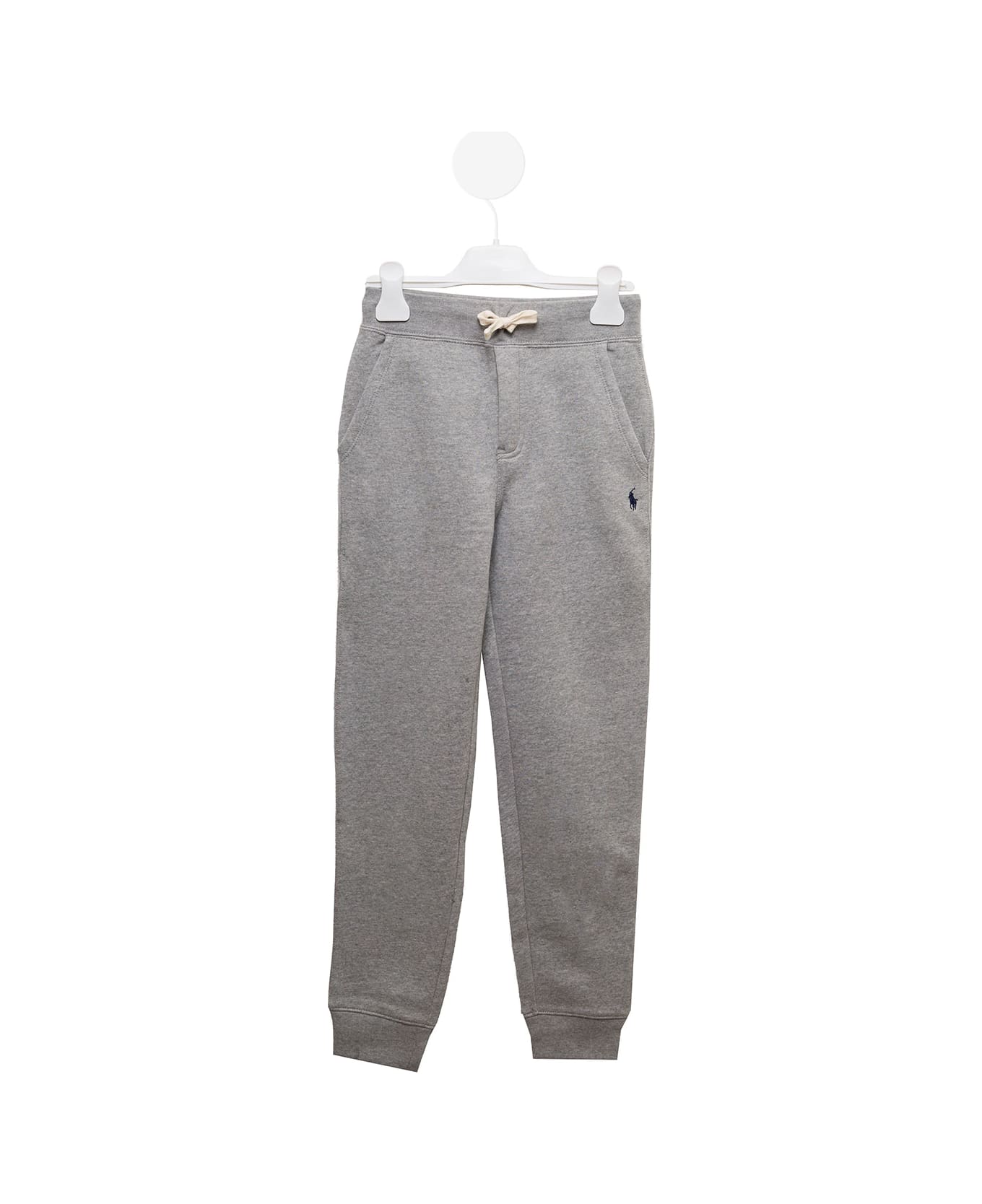 Polo Ralph Lauren Grey Jogger Pants With Logo Embroidery And Drawstring In Cotton Blend Boy - Grey