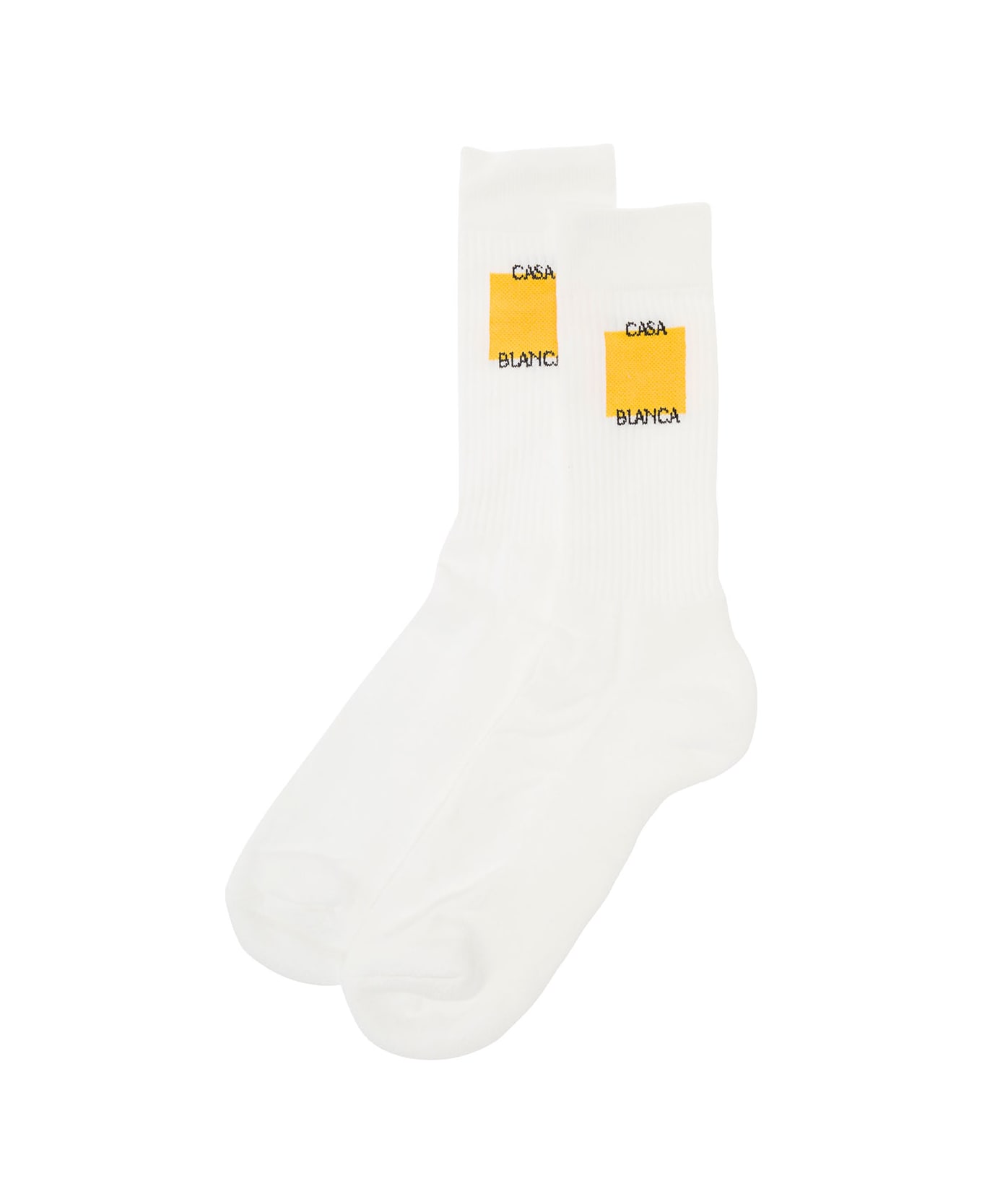 Casablanca White High Socks With Logo Print In Cotton Man - Yellow