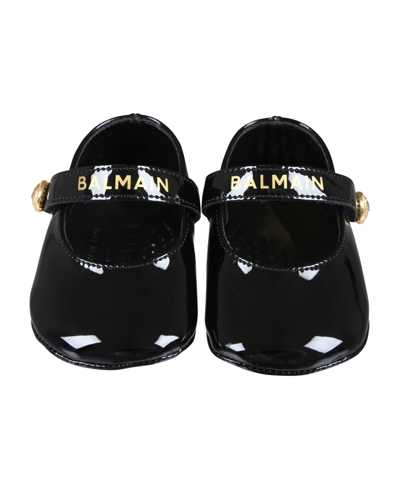 Balmain Black Ballet Flats For Baby Girl With Logo - Black