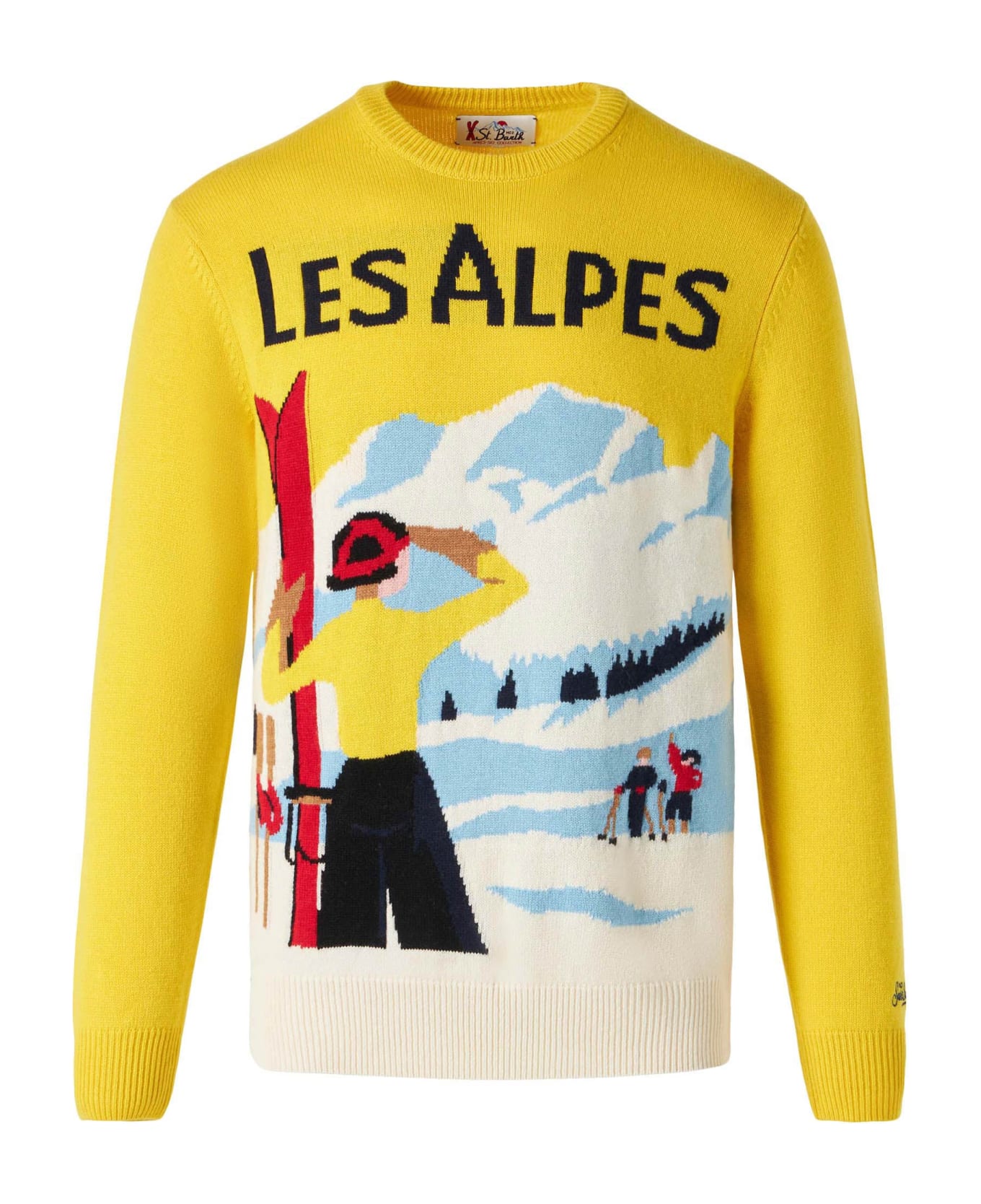 MC2 Saint Barth Man Sweater With Les Alpes Postcard - YELLOW
