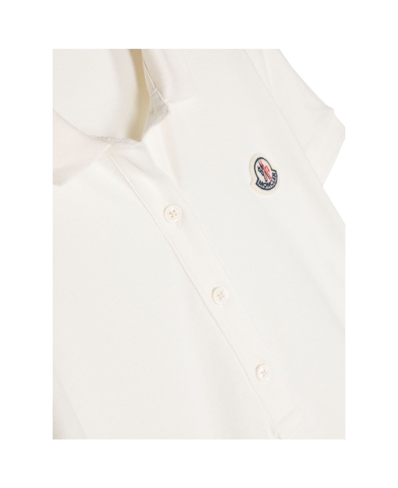Moncler White Polo Style Dress With Logo Patch - White