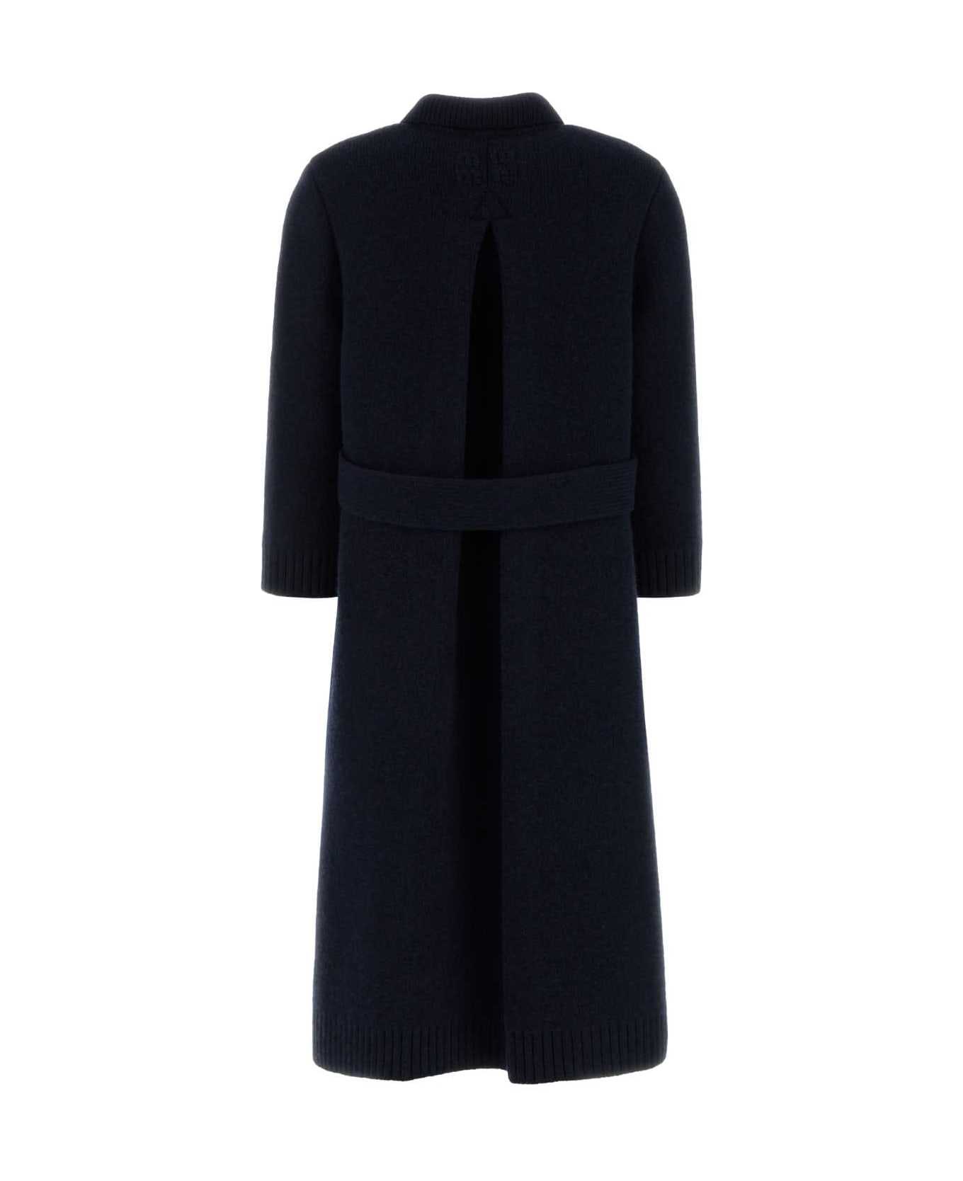 Miu Miu Navy Blue Wool Blend Coat - BLEU