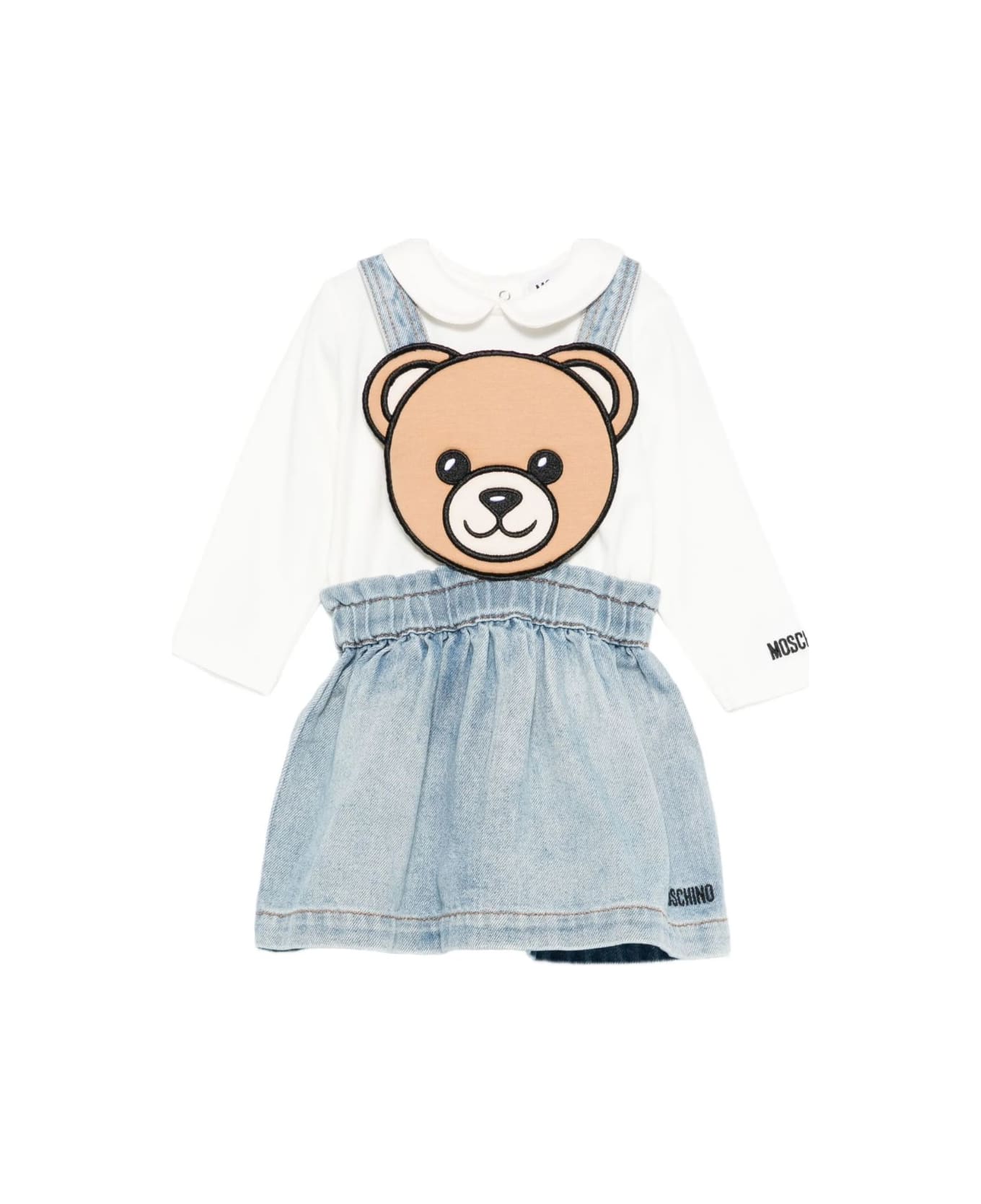 Moschino Kids Denim Dress With Teddy Bear Appliqué - Blue