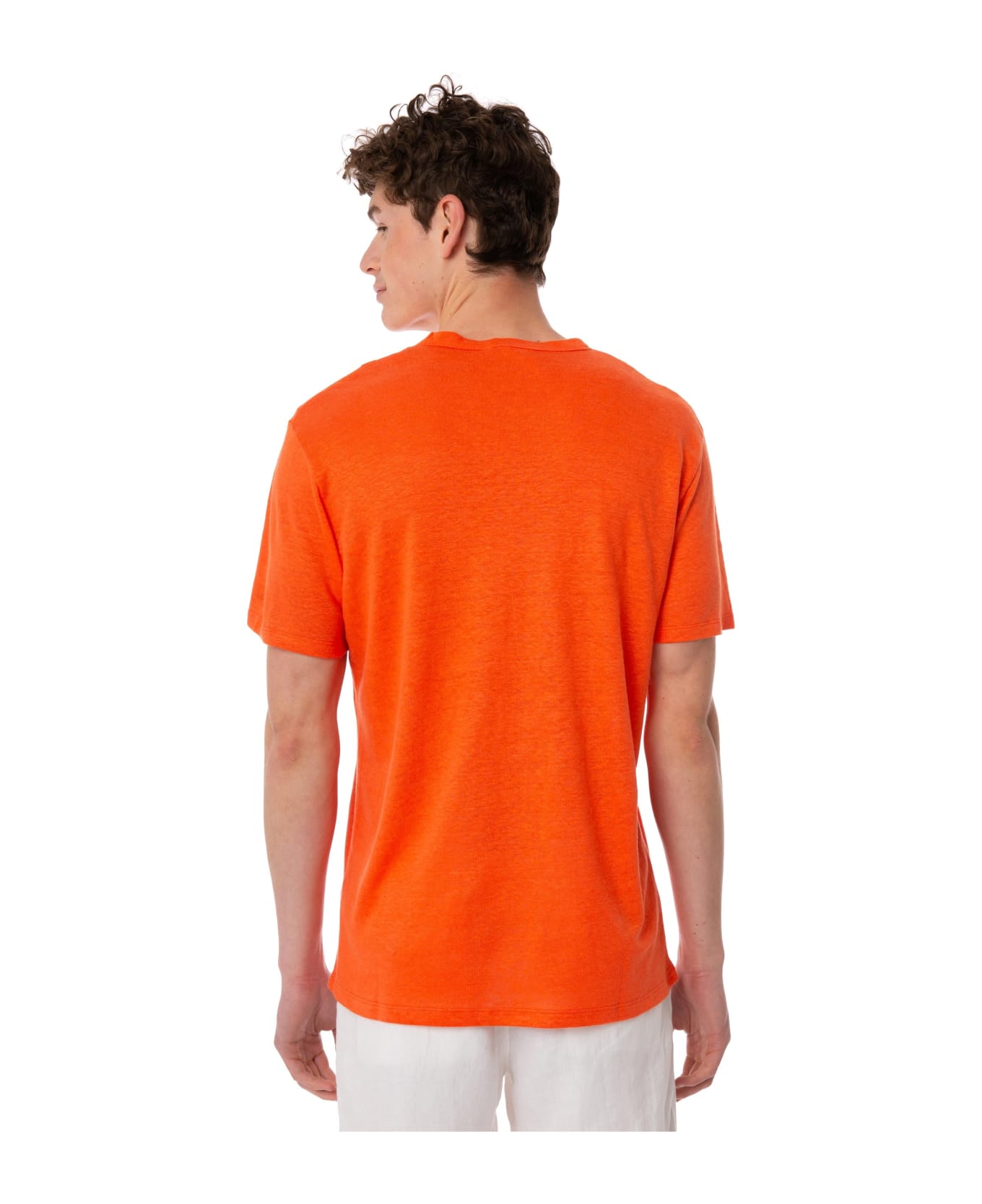 MC2 Saint Barth Man Orange Linen Jersey T-shirt - ORANGE