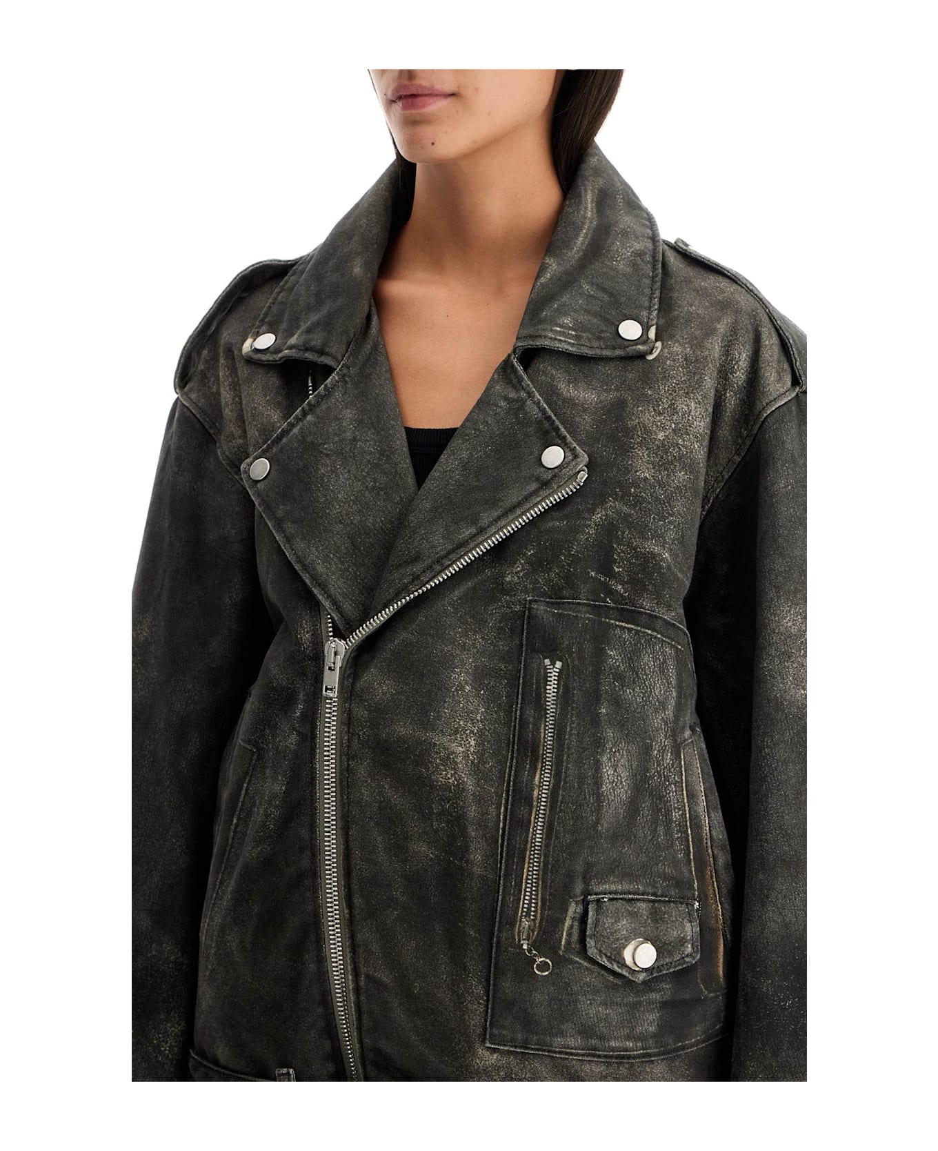 Haikure Lee's Faux Leather Biker Jacket With - LEATHER PRINT