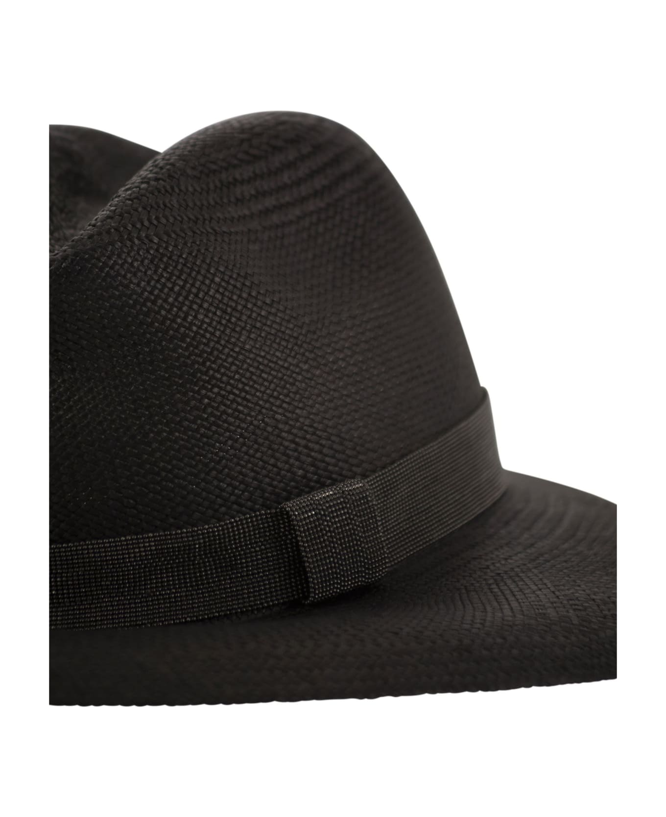 Brunello Cucinelli Straw Hat With Precious Band - Black 帽子