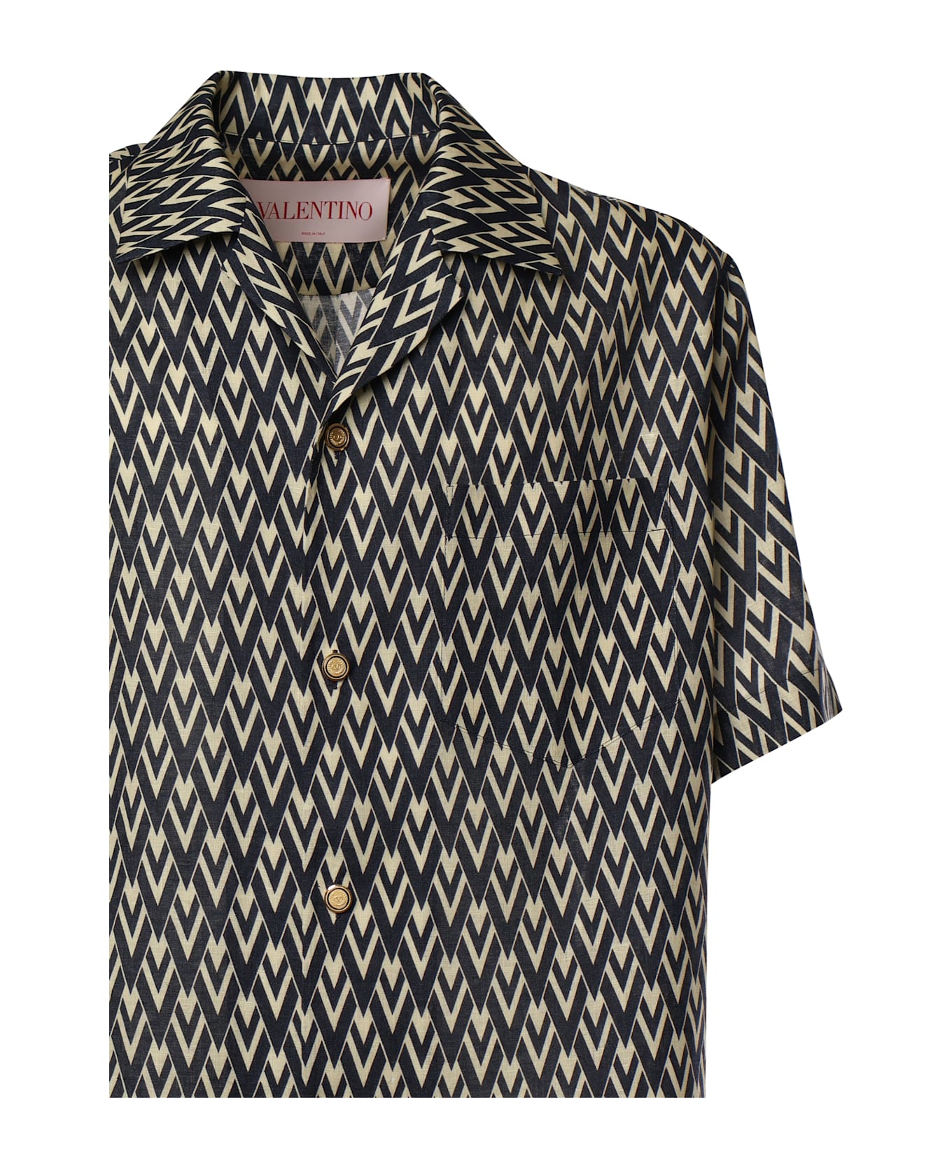 Valentino Bowling Shirt In Cotton Poplin With All Over Toute La V Print - Black