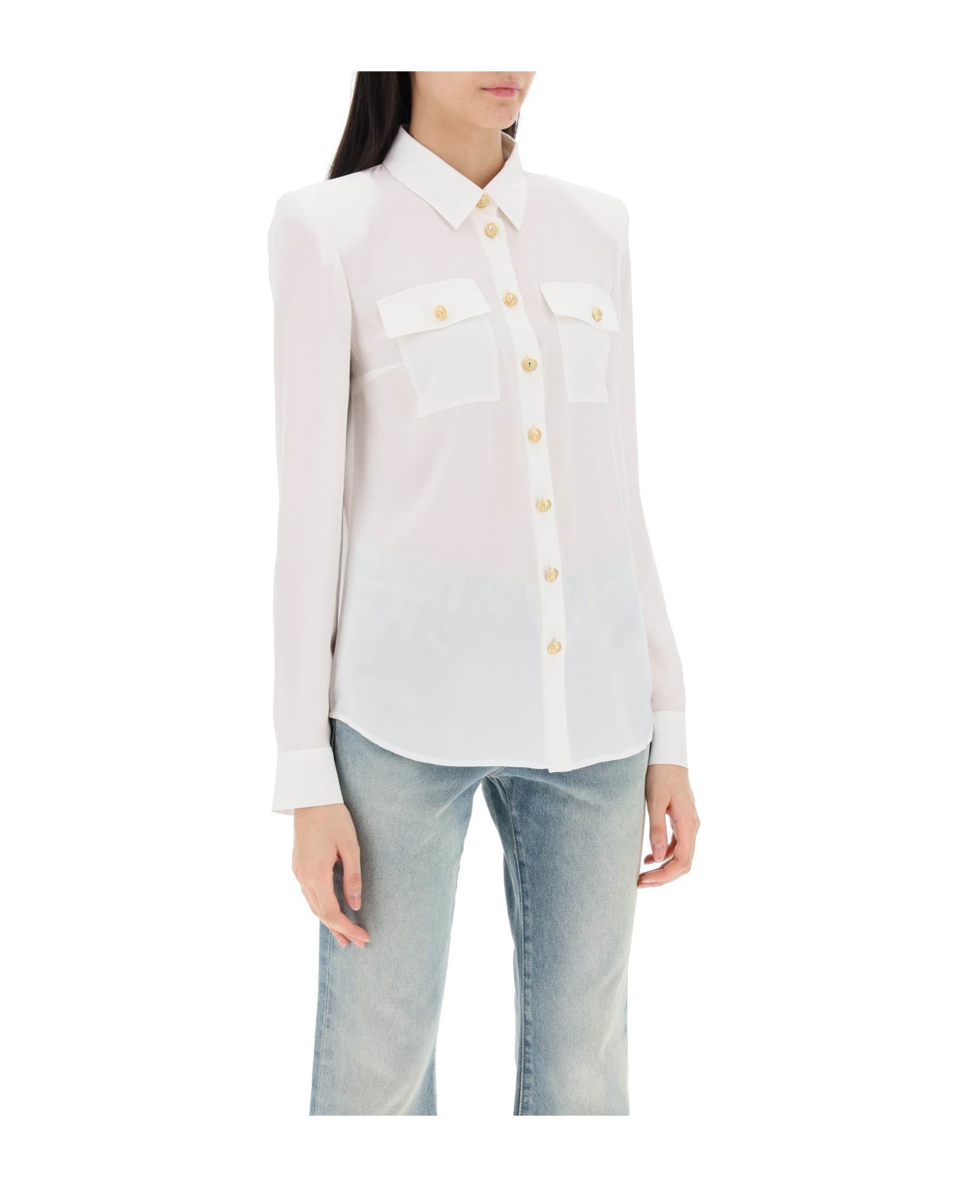 Balmain Silk Shirt With Padded Shoulders - Ofa Blanc