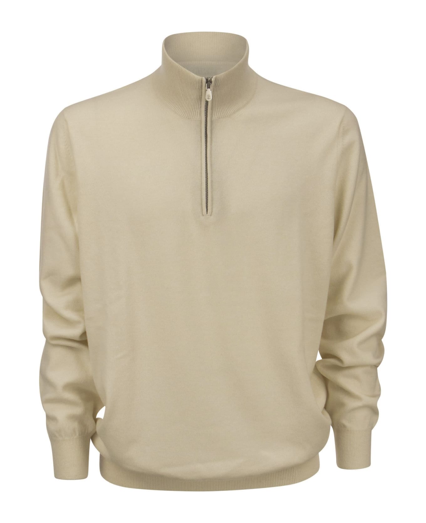 Brunello Cucinelli Cashmere Turtleneck Sweater With Zip - Sand フリース