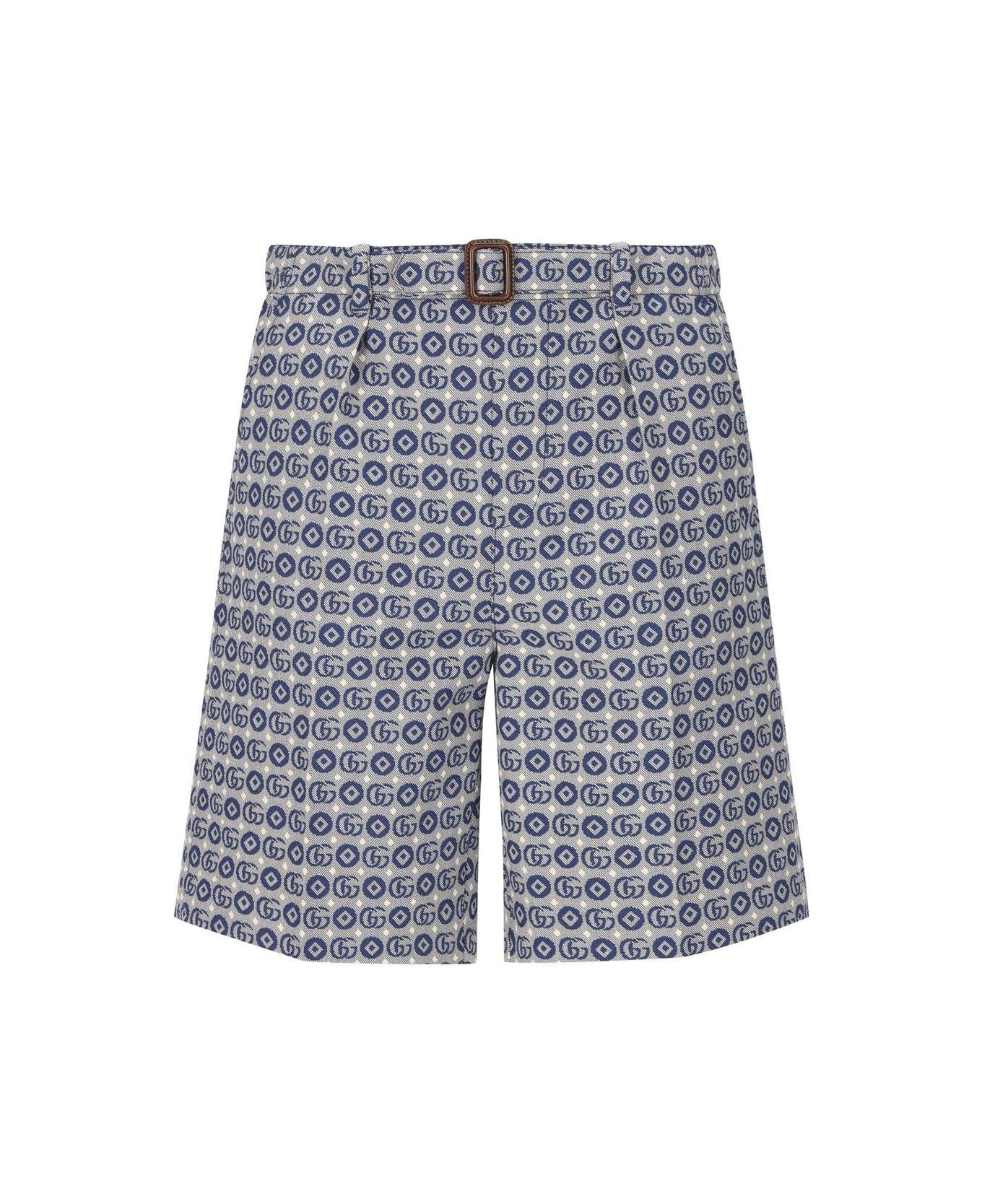 Gucci All-over Patterned Belted Shorts - Blu