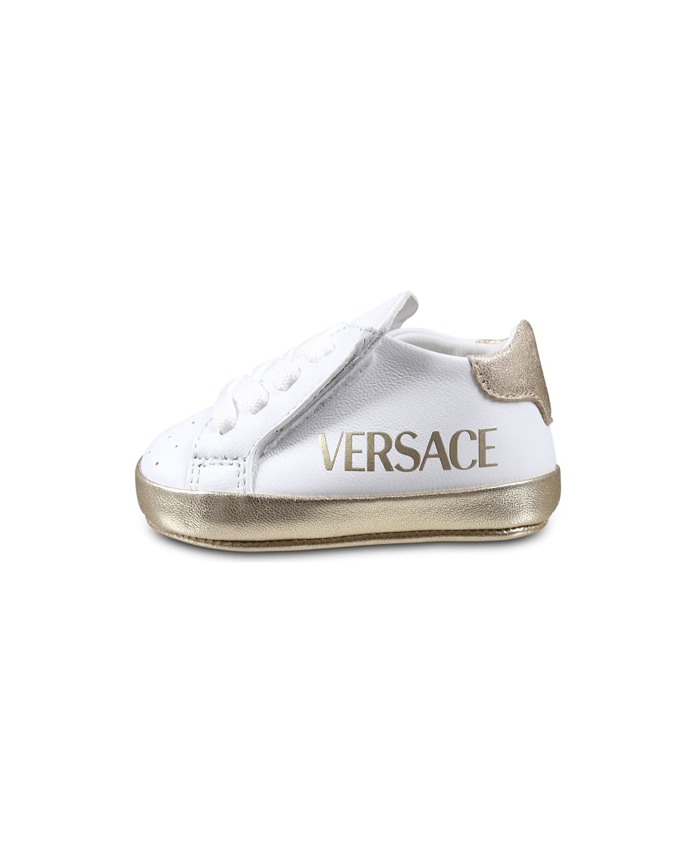 Versace White Sneakers For Babykids With Logo - White
