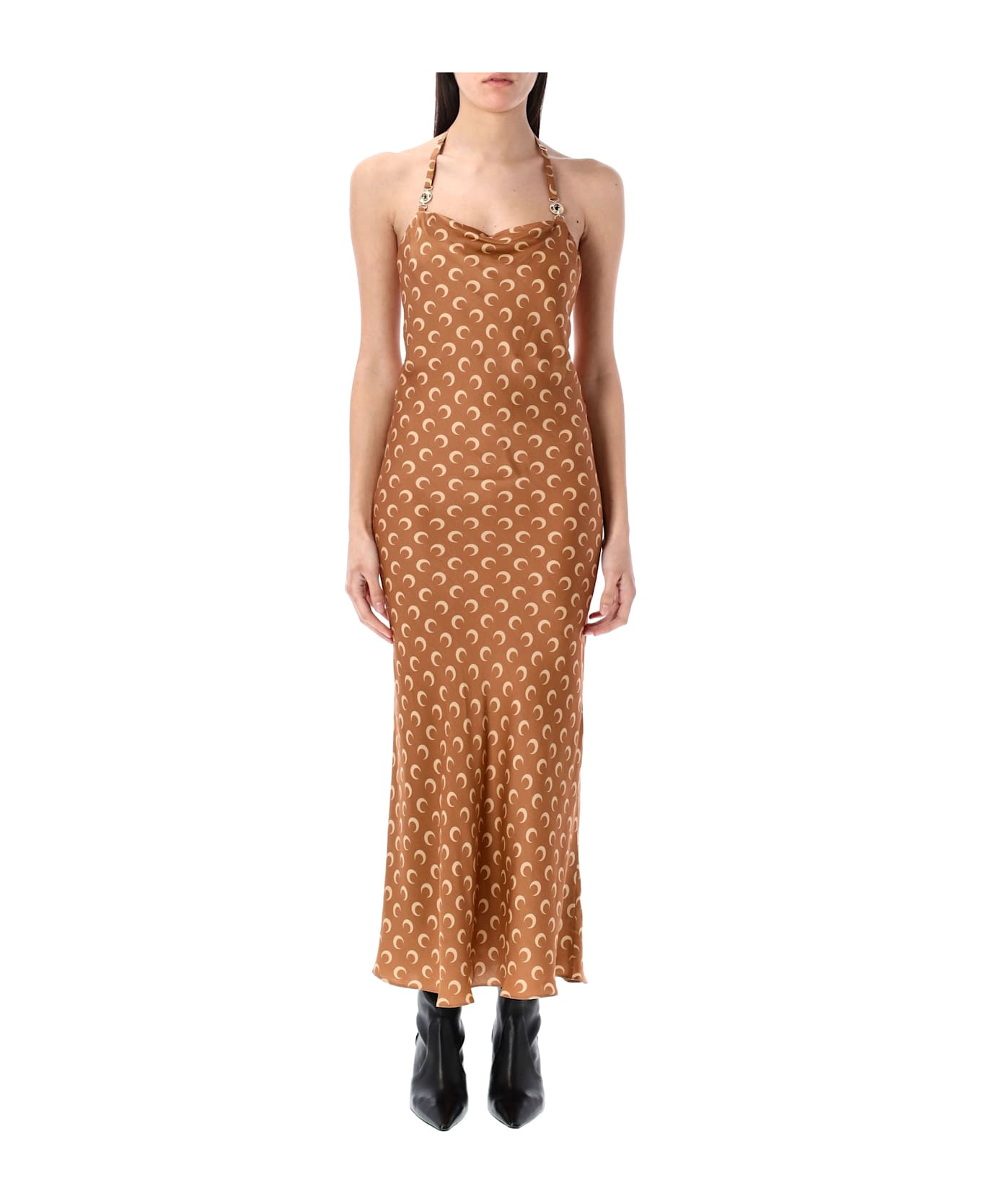 Marine Serre Moon Satin Long Slip Dress - DARK CAMEL