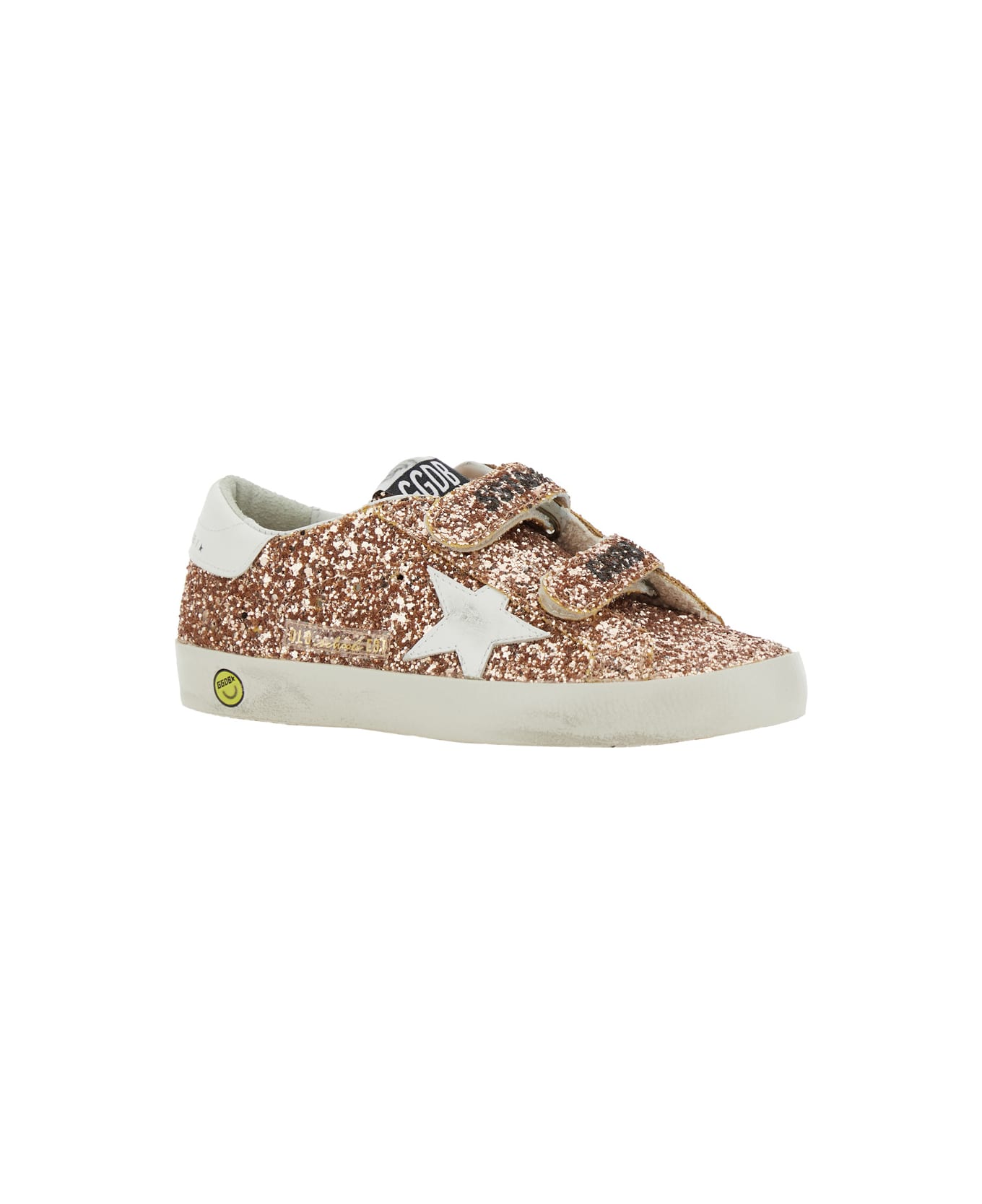 Golden Goose 'old School' Brown Rhinestoned Sneakers With Logo Patch On The Tongue In Cotton Blend Girl - Brown