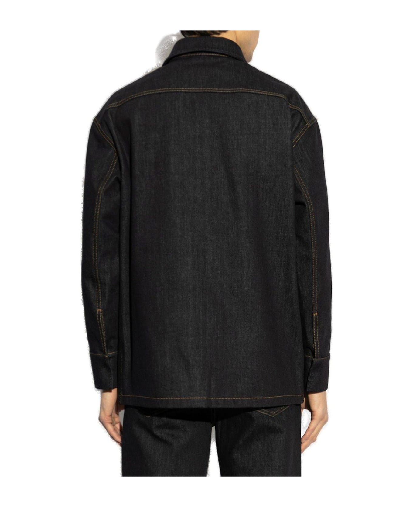 Fendi Logo Embroidered Denim Jacket - Blu