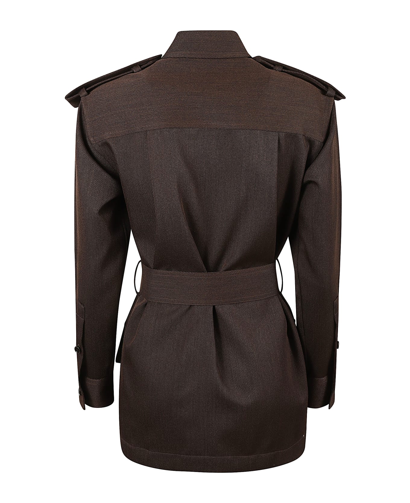 Burberry Belted Buttoned Jacket - BROWN BLACK