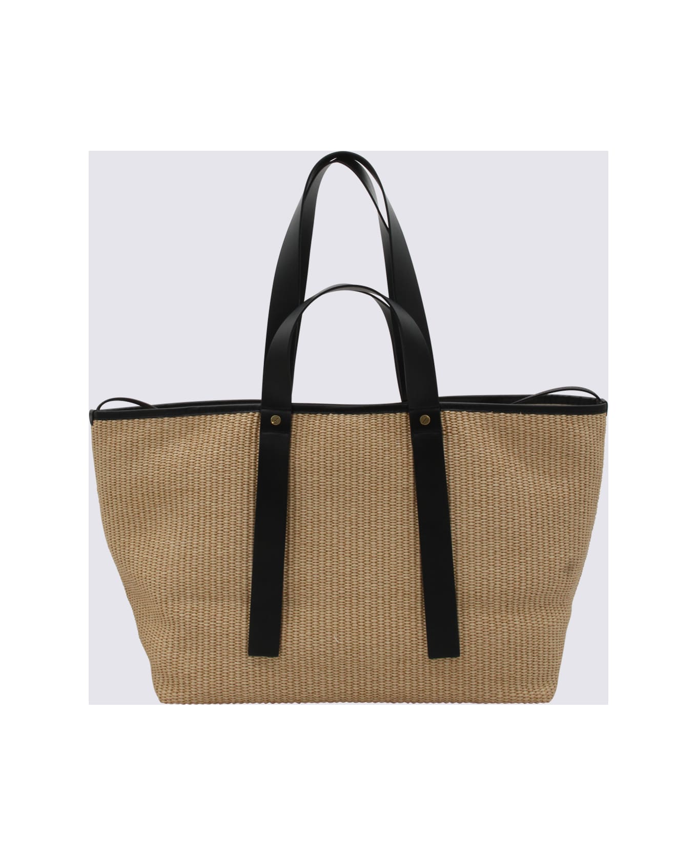 Off-White Beige Raffia And Black Leather Arrows Tote Bag - Beige トートバッグ
