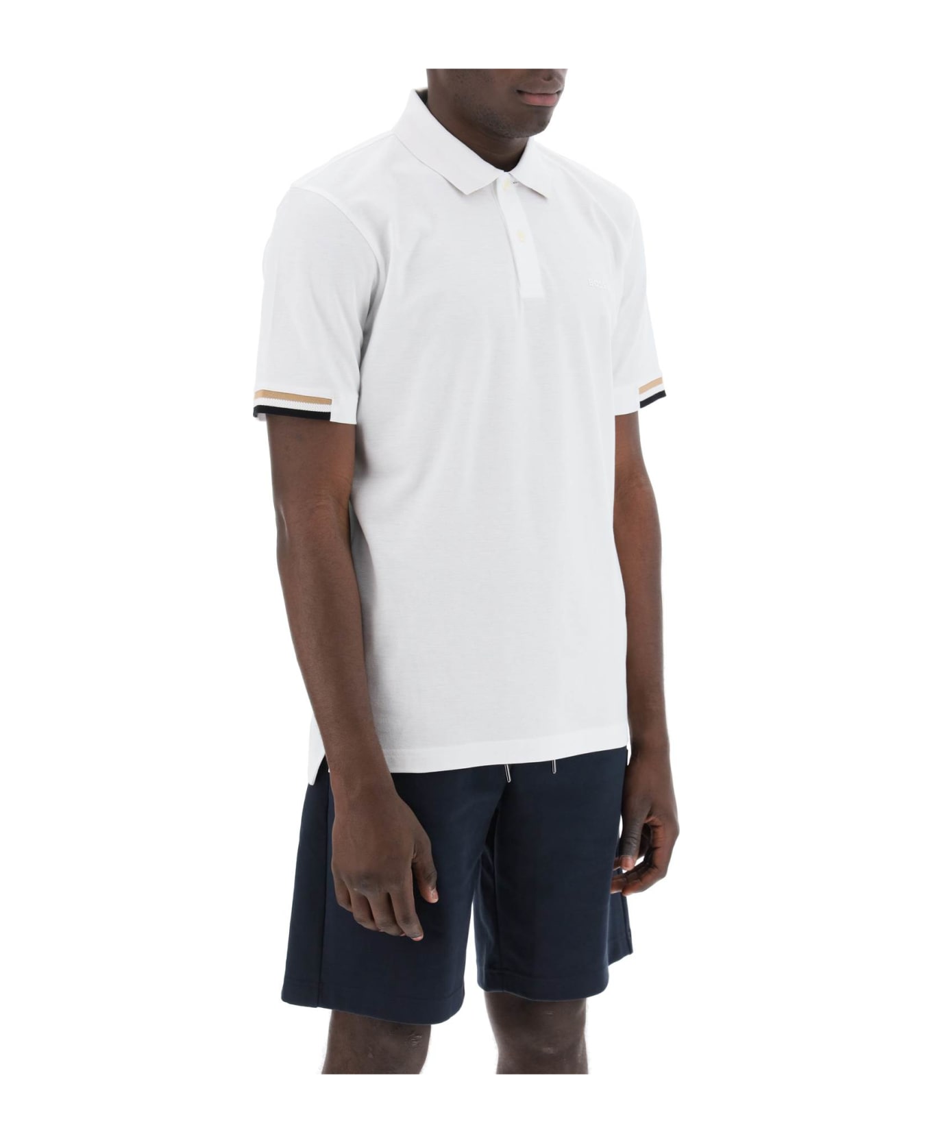 Hugo Boss Parlay Polo Shirt With Stripe Detail - White