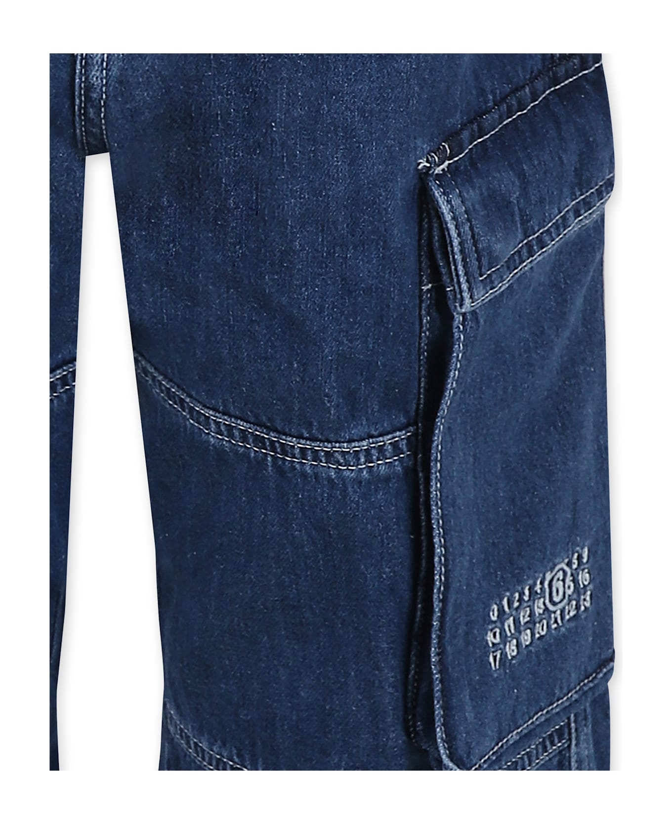 MM6 Maison Margiela Blue Jeans Cargo For Kids With White Logo - Denim
