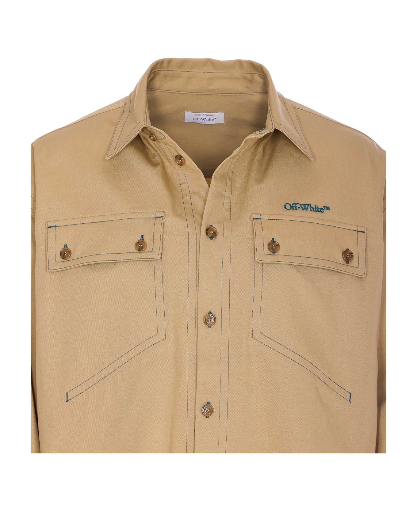 Off-White Stitch Logo Military Overshirt - Beige