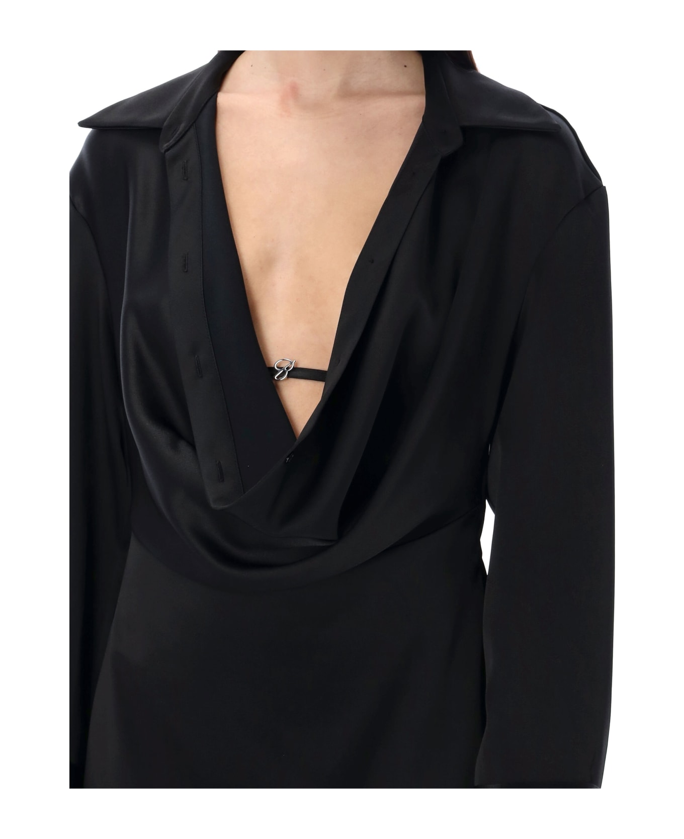 Blumarine Satin Cowl Collar Mini Dress - BLACK