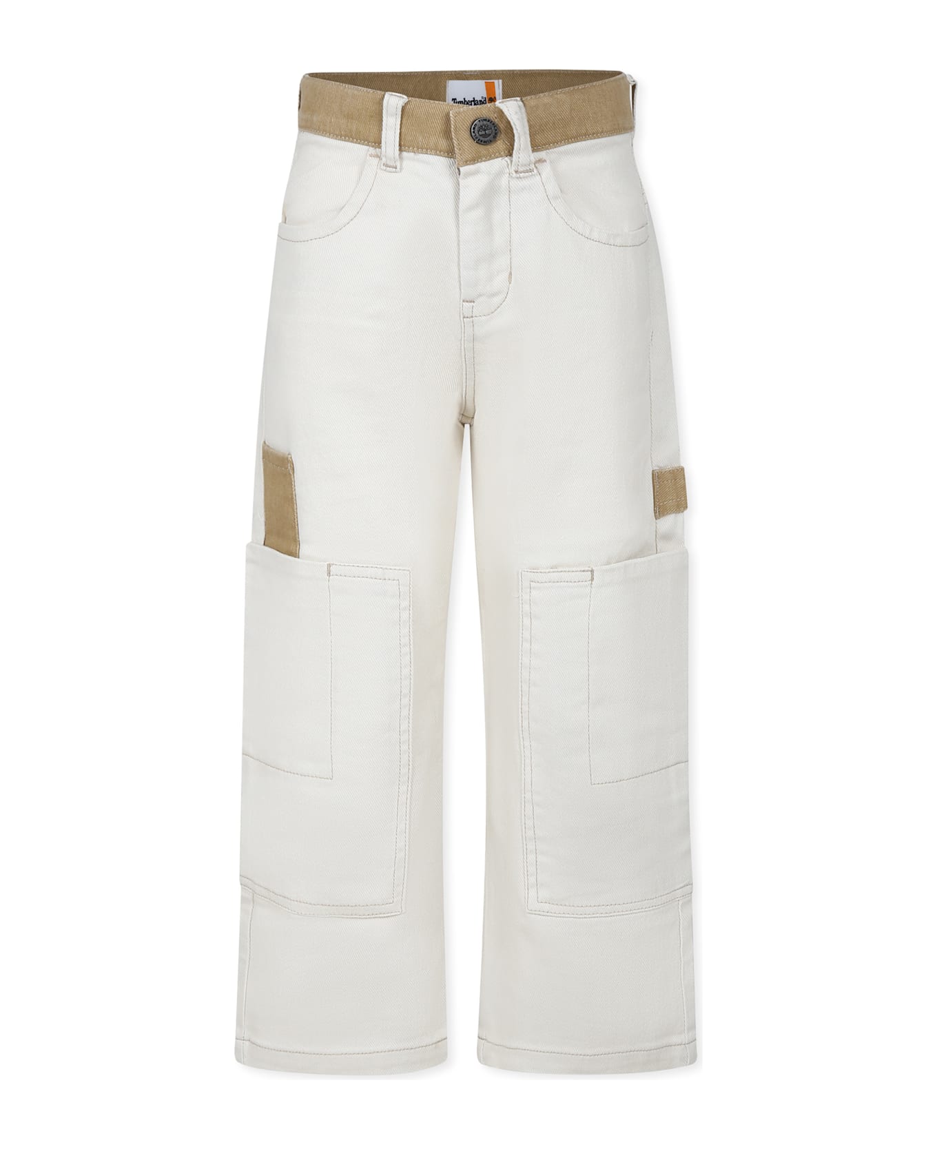 Timberland Ivory Trousers For Boy With Logo - Ivory
