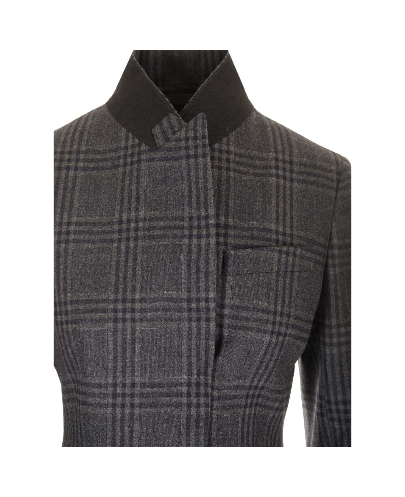 Fendi Tailored Blazer In Checked Wool - Grey