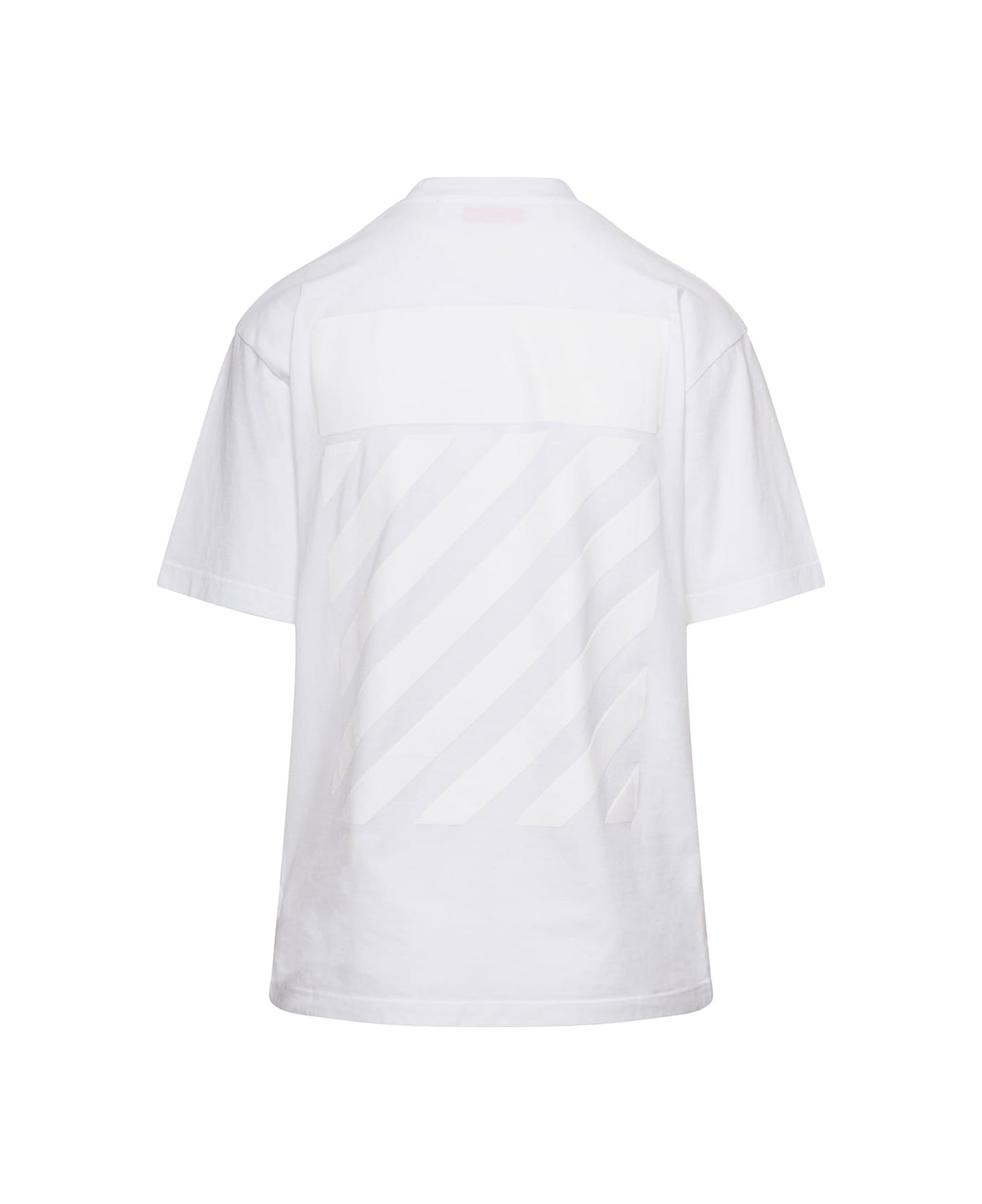 Off-White White Crewneck T-shirt With Tonal Logo And Diag Print In Cotton Woman - White