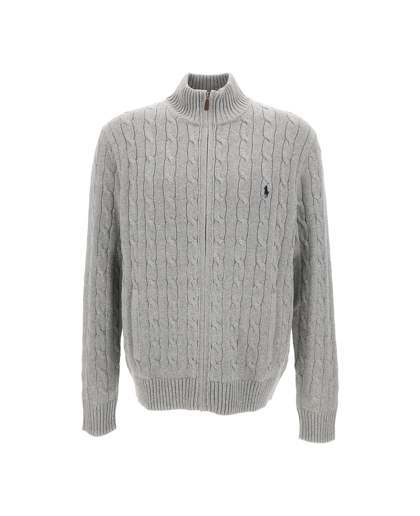 Polo Ralph Lauren Grey Zip-up Sweater With Pony Embroidery In Cotton Man - Grey
