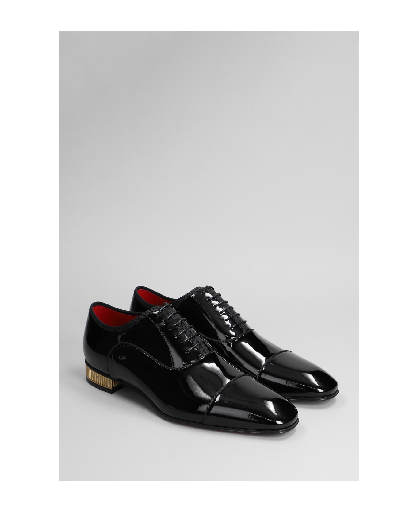 Christian Louboutin Met Greggo Flat Lace Up Shoes In Black Patent ...