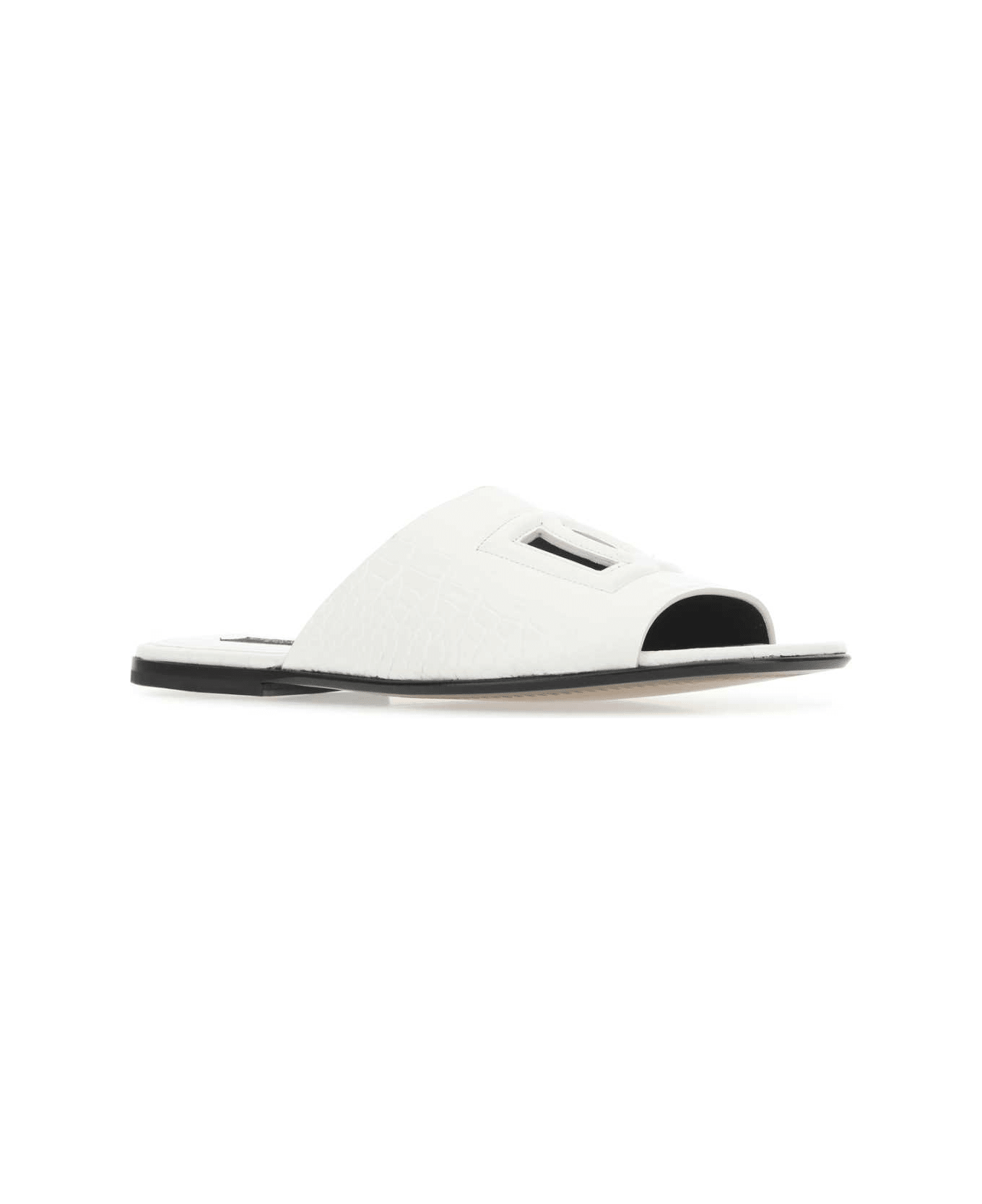 Dolce & Gabbana White Leather Slippers - 8H006