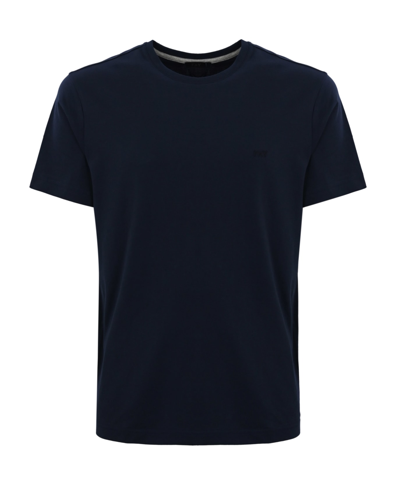 Fay T-shirt With Logo Embroidery - Blu