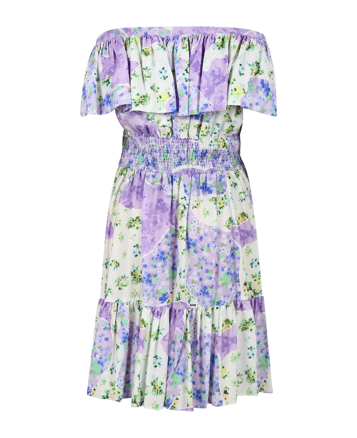 MSGM Purple Dress For Girl With Floral Print - Violet ワンピース＆ドレス