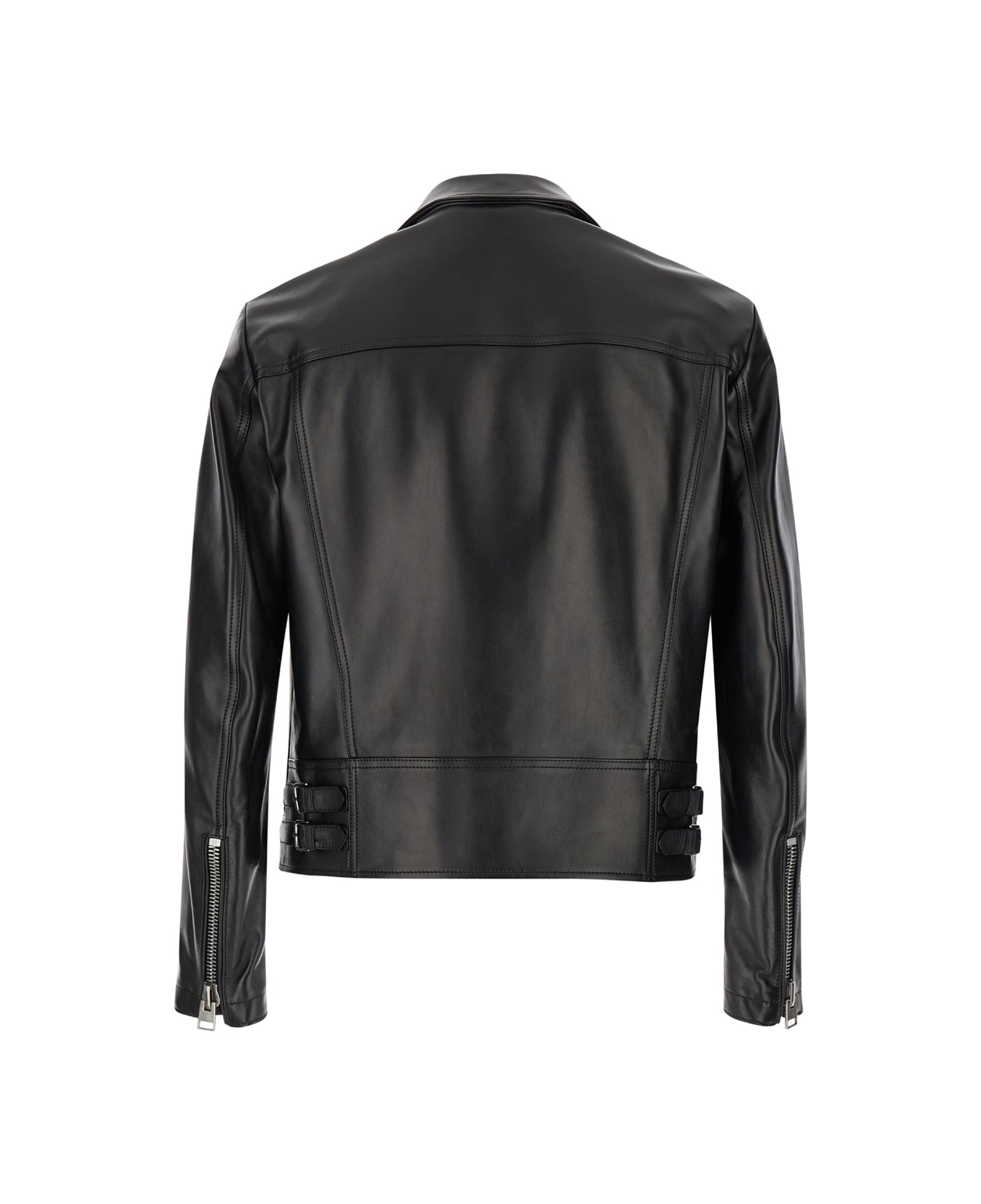 Tom Ford Black Asymmetric Biker Jacket In Leather Man - Black