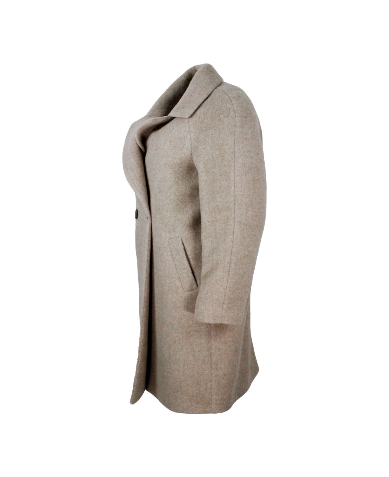 Barba Napoli Double-breasted Coat Made Of Soft And Precious Alpaca And Wool With Side Pockets And Button Closure - Beige コート