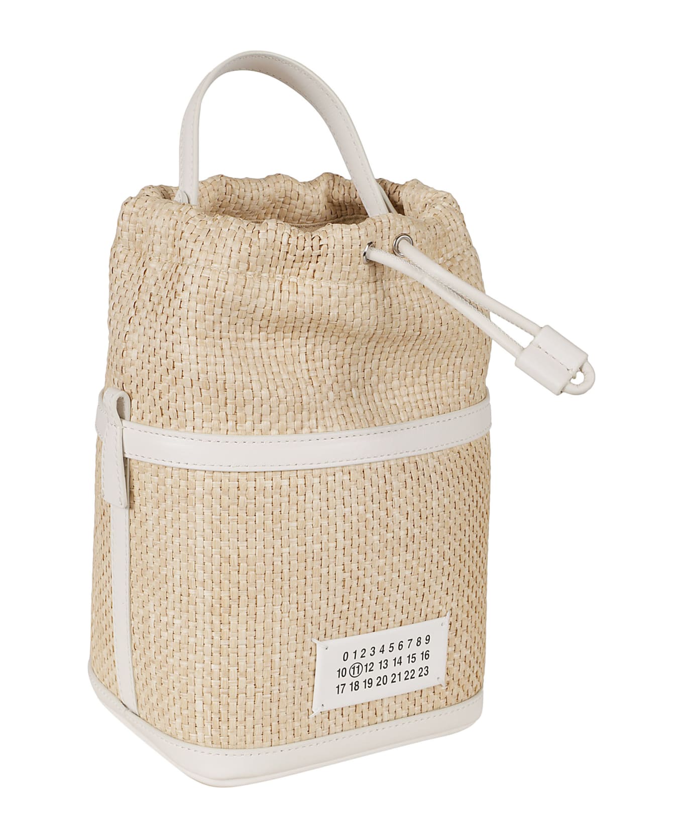 Maison Margiela Logo Patched Woven Bucket Bag - Natural/Dirty White