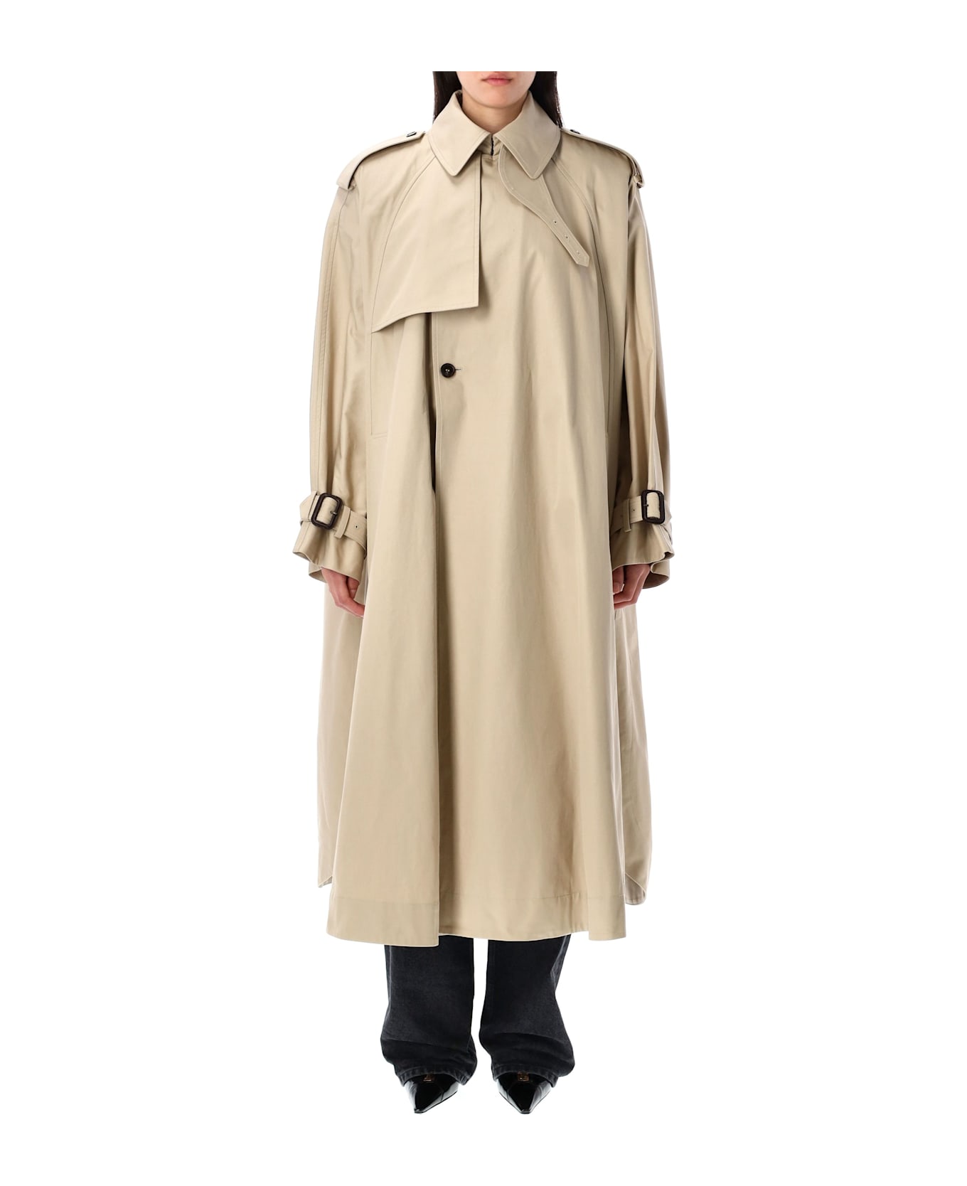 Saint Laurent Cotton Twill Cape Trench Coat - BEIGECLAIR