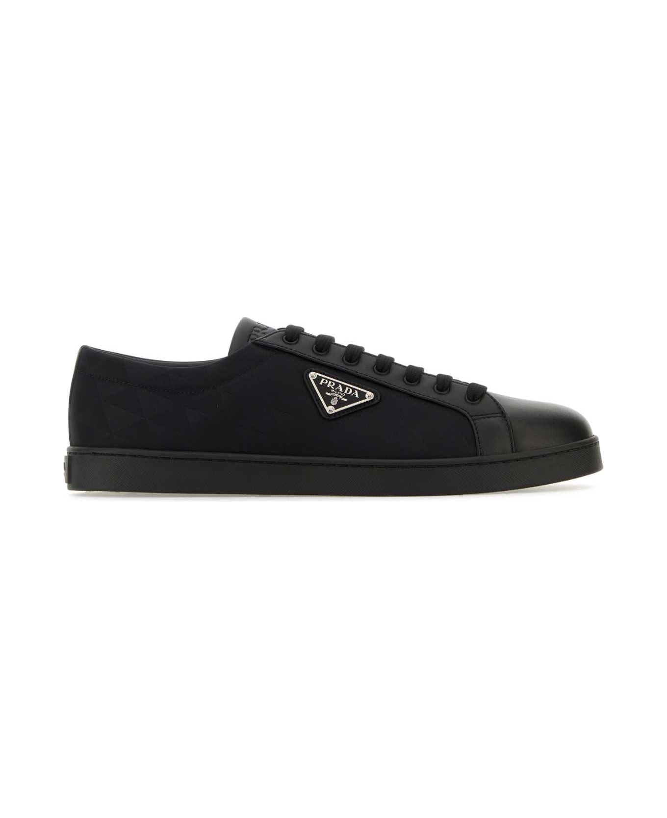 Prada Black Leather And Re-nylon Sneakers - NERO