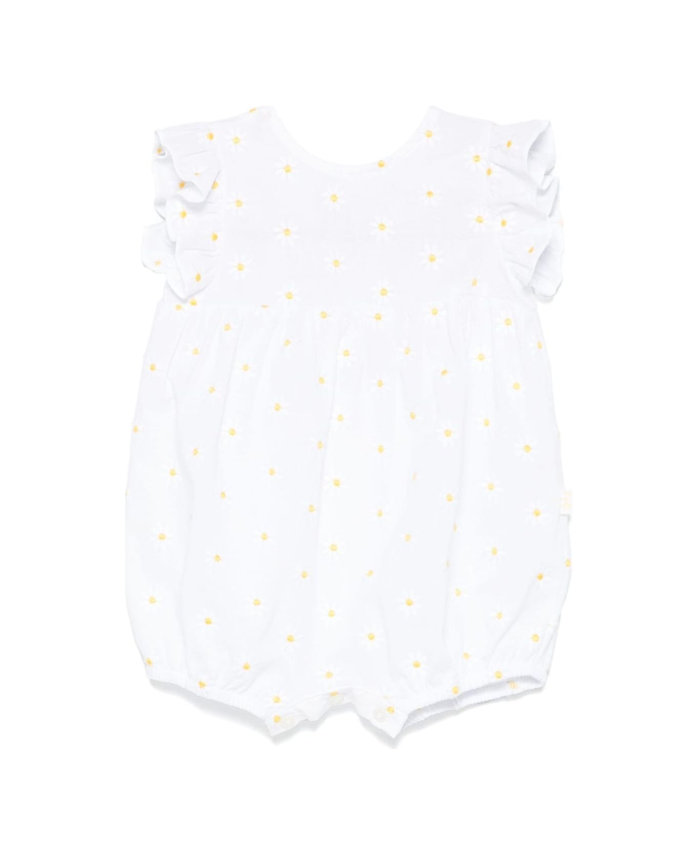 Il Gufo White Onesie With All-over Embroidered Flowers And Back Button Closure In Cotton Baby - White
