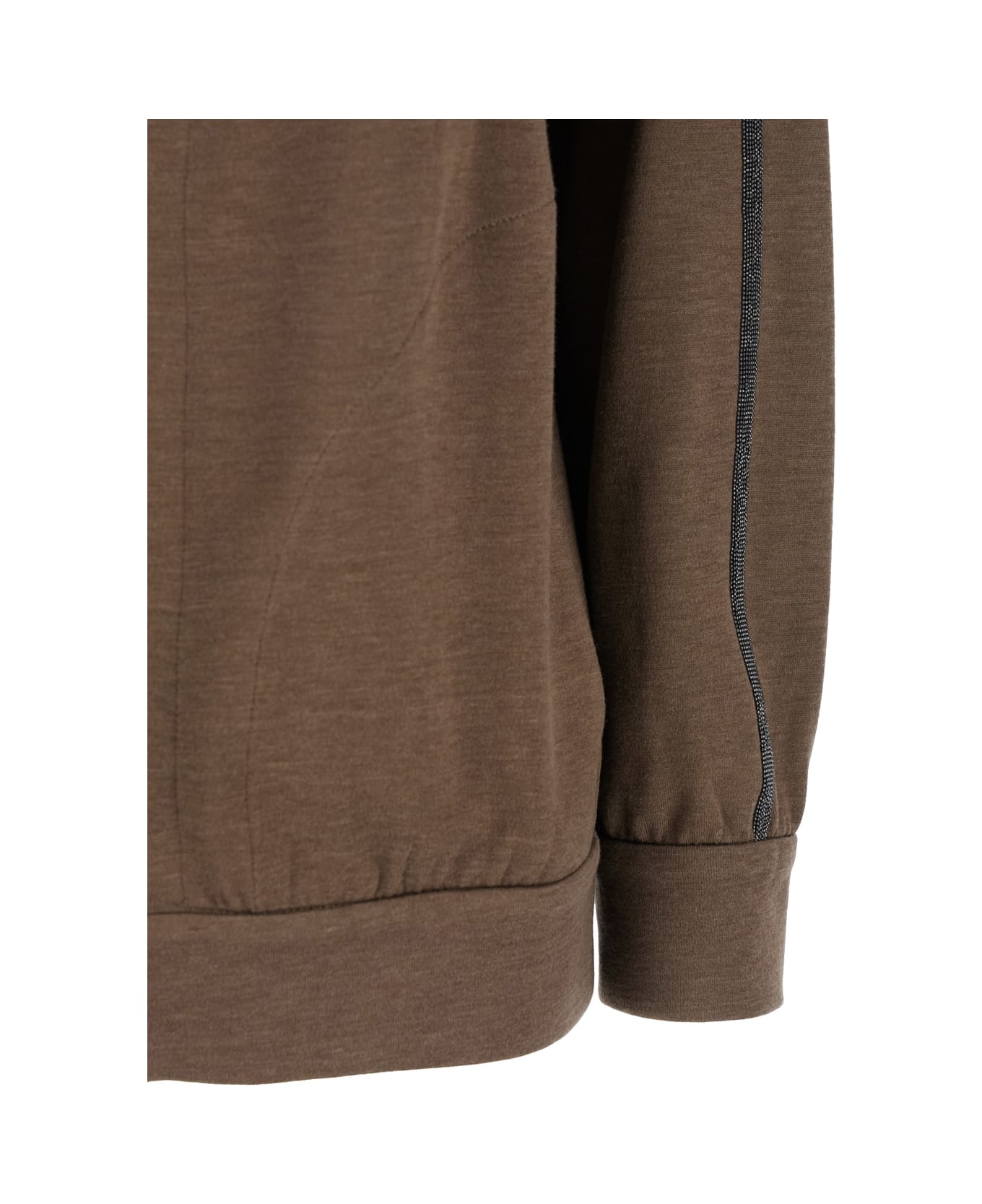 Brunello Cucinelli Brown Sweatshirt With Fixed Hood And Monil Detail On The Sleeve In Cotton Blend Woman - Brown