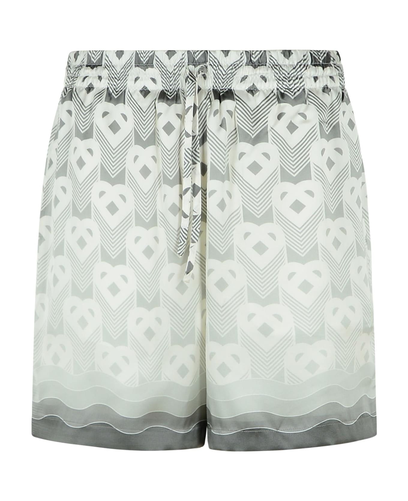Casablanca Grey Silk Bermuda Shorts - Grey Gradient Heart Monogram
