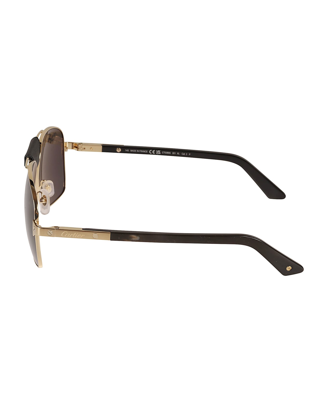 Cartier Eyewear Aviator Logo Detail Sunglasses - Gold/Black サングラス