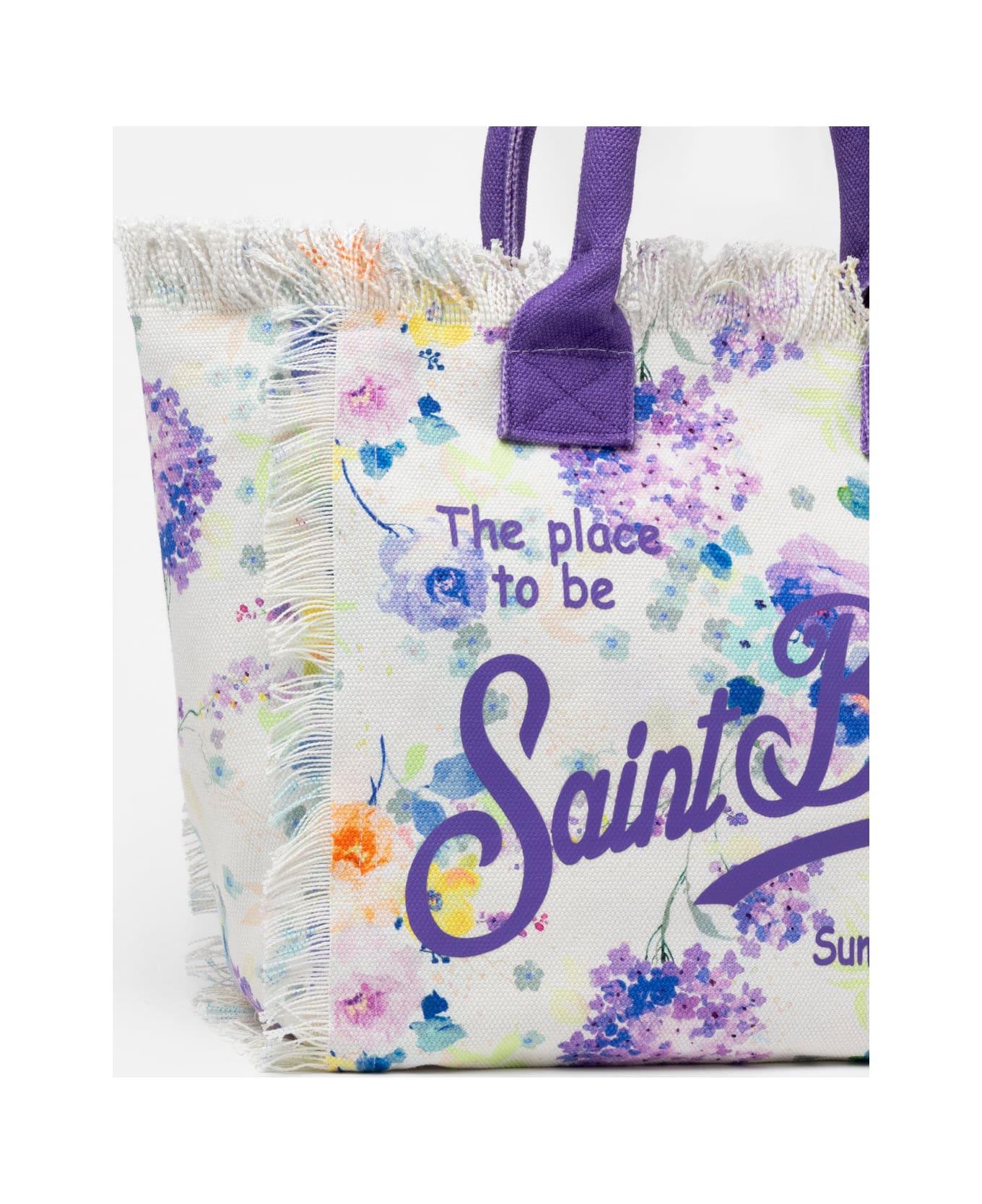 MC2 Saint Barth Water Color Flower Cotton Canvas Vanity Tote Bag - WHITE